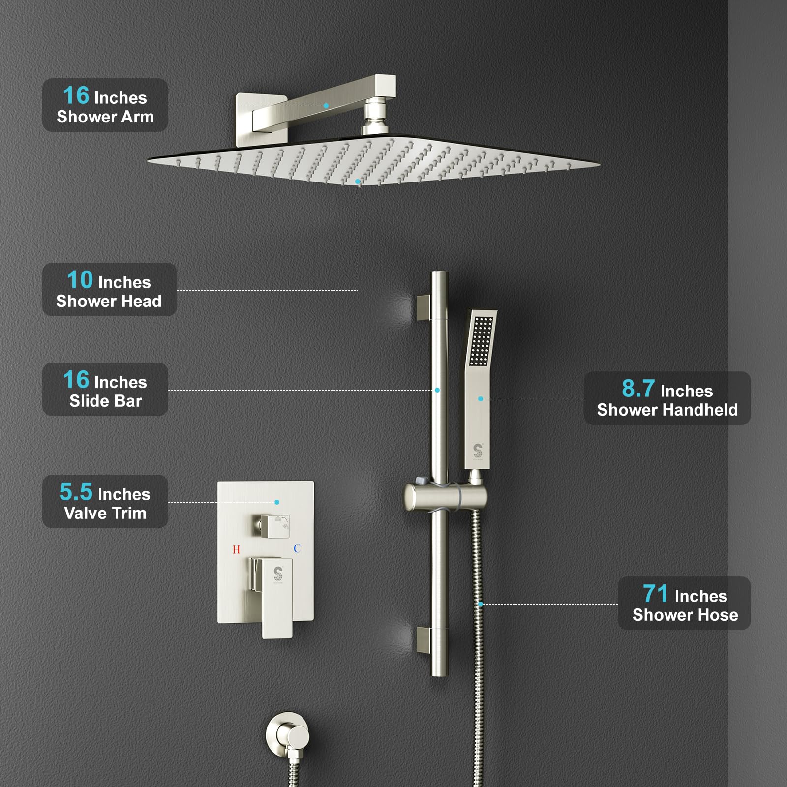 Slide Bar Shower Faucet Luxury High Pressure Shower Heads and Handheld shower Combo Set Wall Mounted Shower System