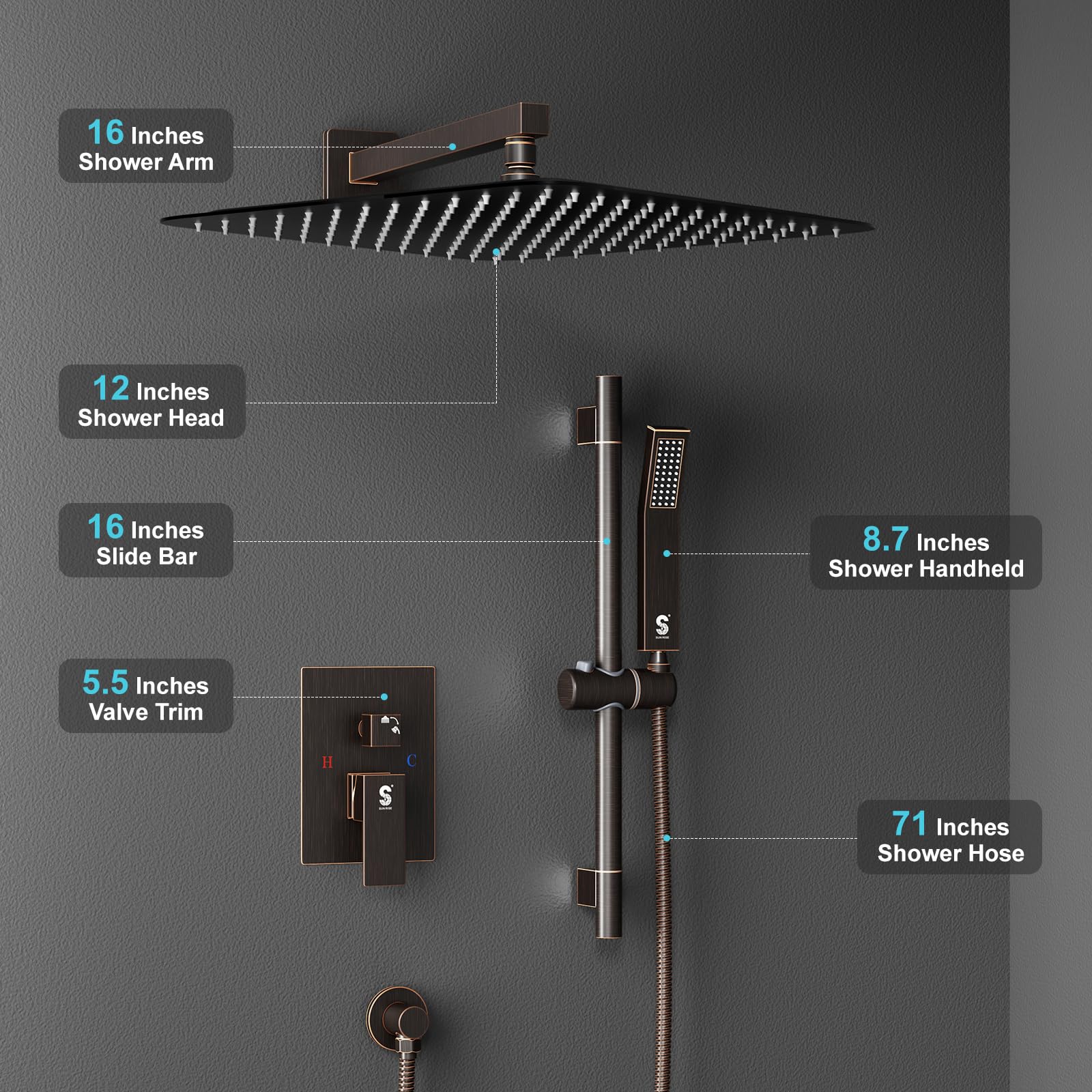 Slide Bar Shower Faucet Luxury High Pressure Shower Heads and Handheld shower Combo Set Wall Mounted Shower System
