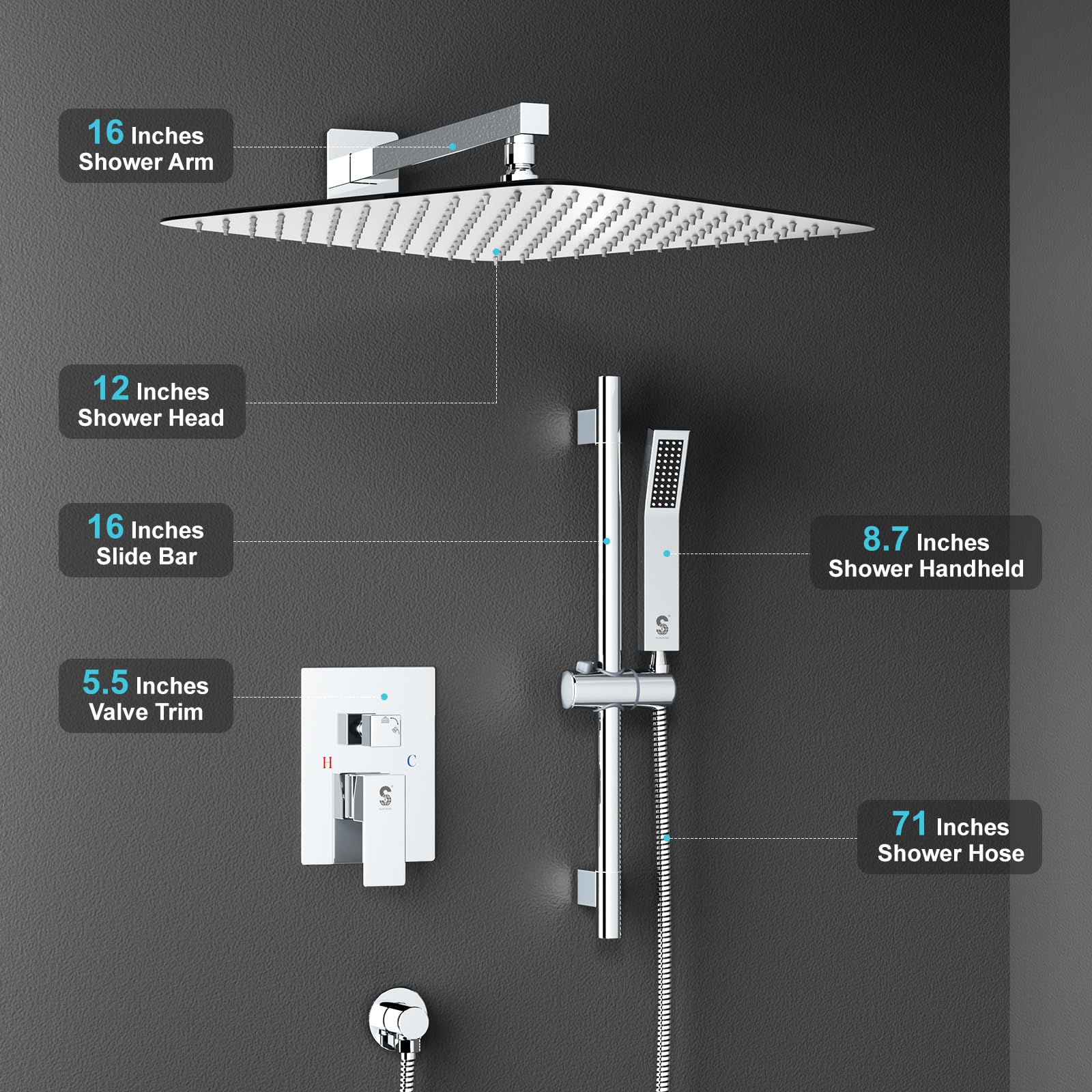 Slide Bar Shower Faucet Luxury High Pressure Shower Heads and Handheld shower Combo Set Wall Mounted Shower System
