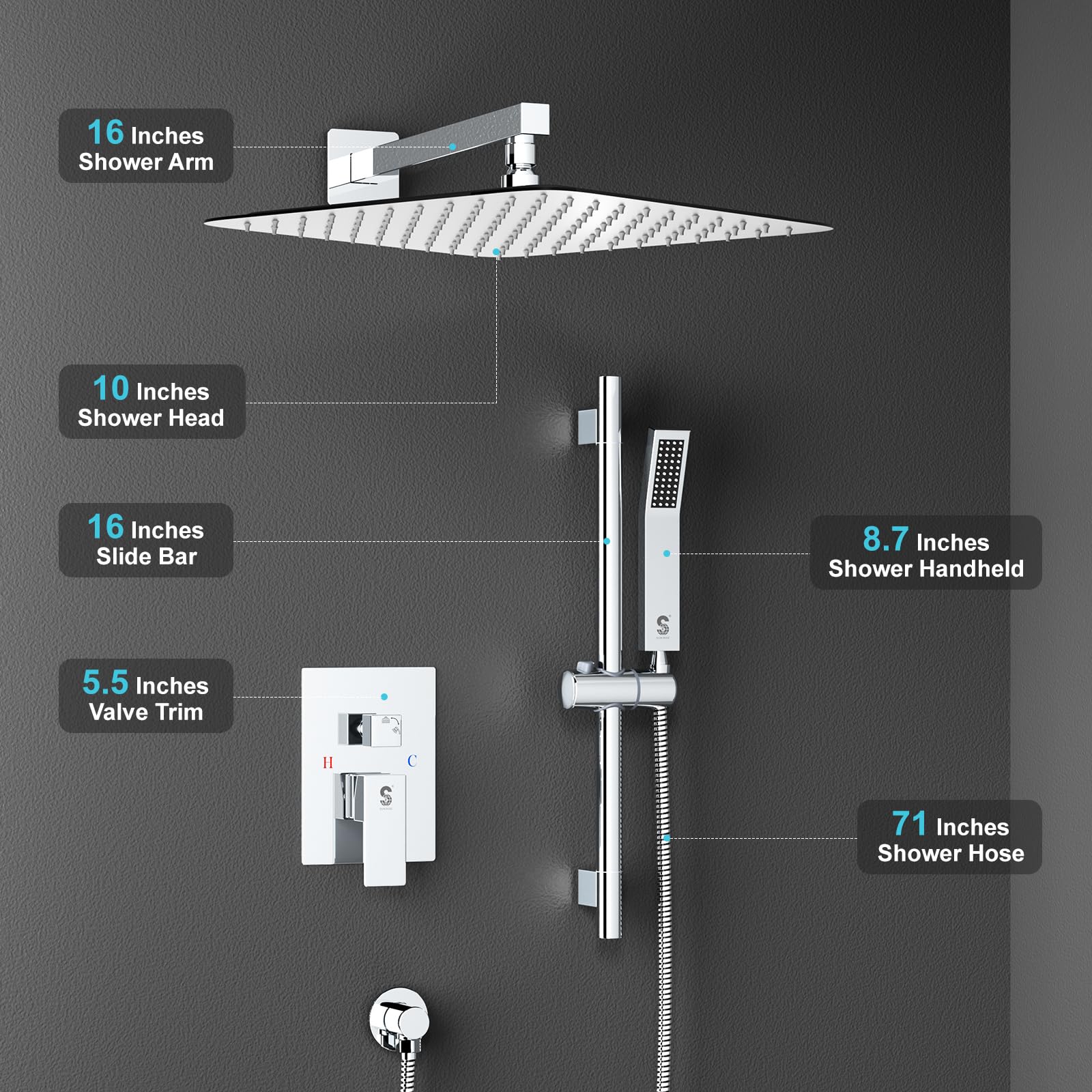 Slide Bar Shower Faucet Luxury High Pressure Shower Heads and Handheld shower Combo Set Wall Mounted Shower System