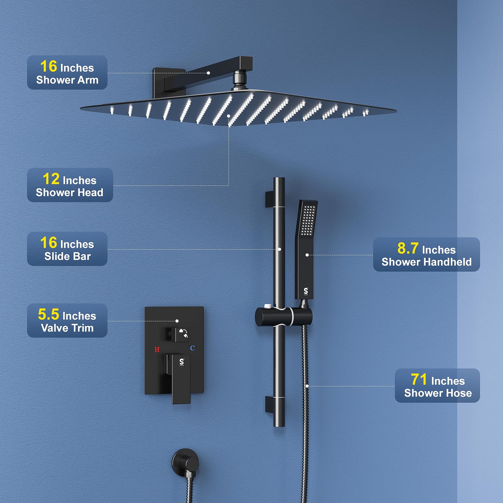 Slide Bar Shower Faucet Luxury High Pressure Shower Heads and Handheld shower Combo Set Wall Mounted Shower System
