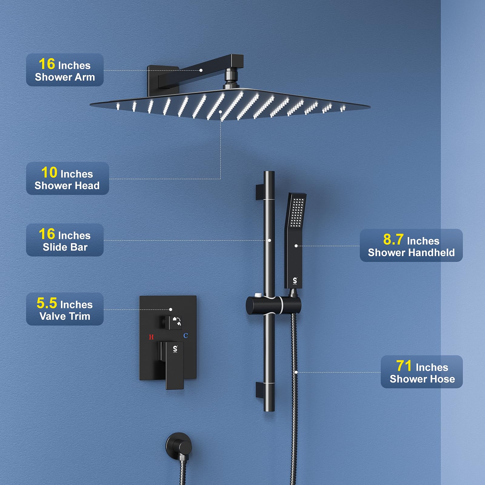 Slide Bar Shower Faucet Luxury High Pressure Shower Heads and Handheld shower Combo Set Wall Mounted Shower System