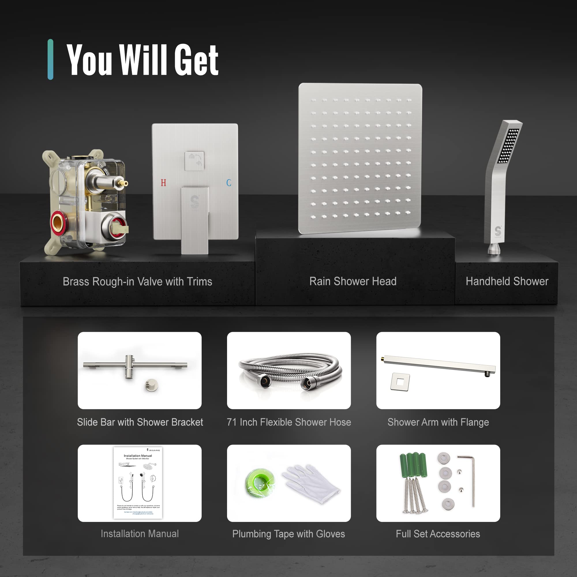 Slide Bar Shower Faucet Luxury High Pressure Shower Heads and Handheld shower Combo Set Wall Mounted Shower System