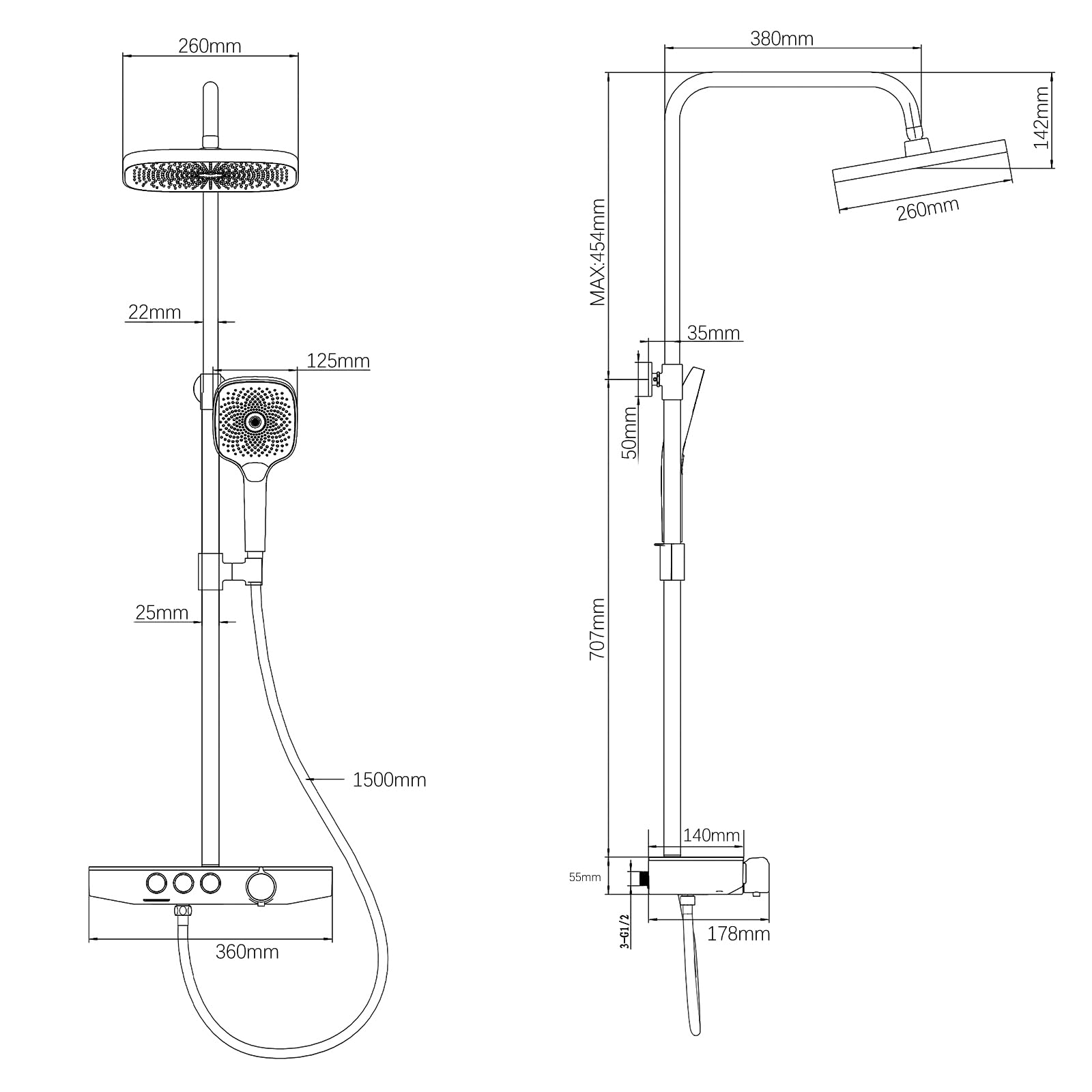Three Function Shower System (Thermostatic)
