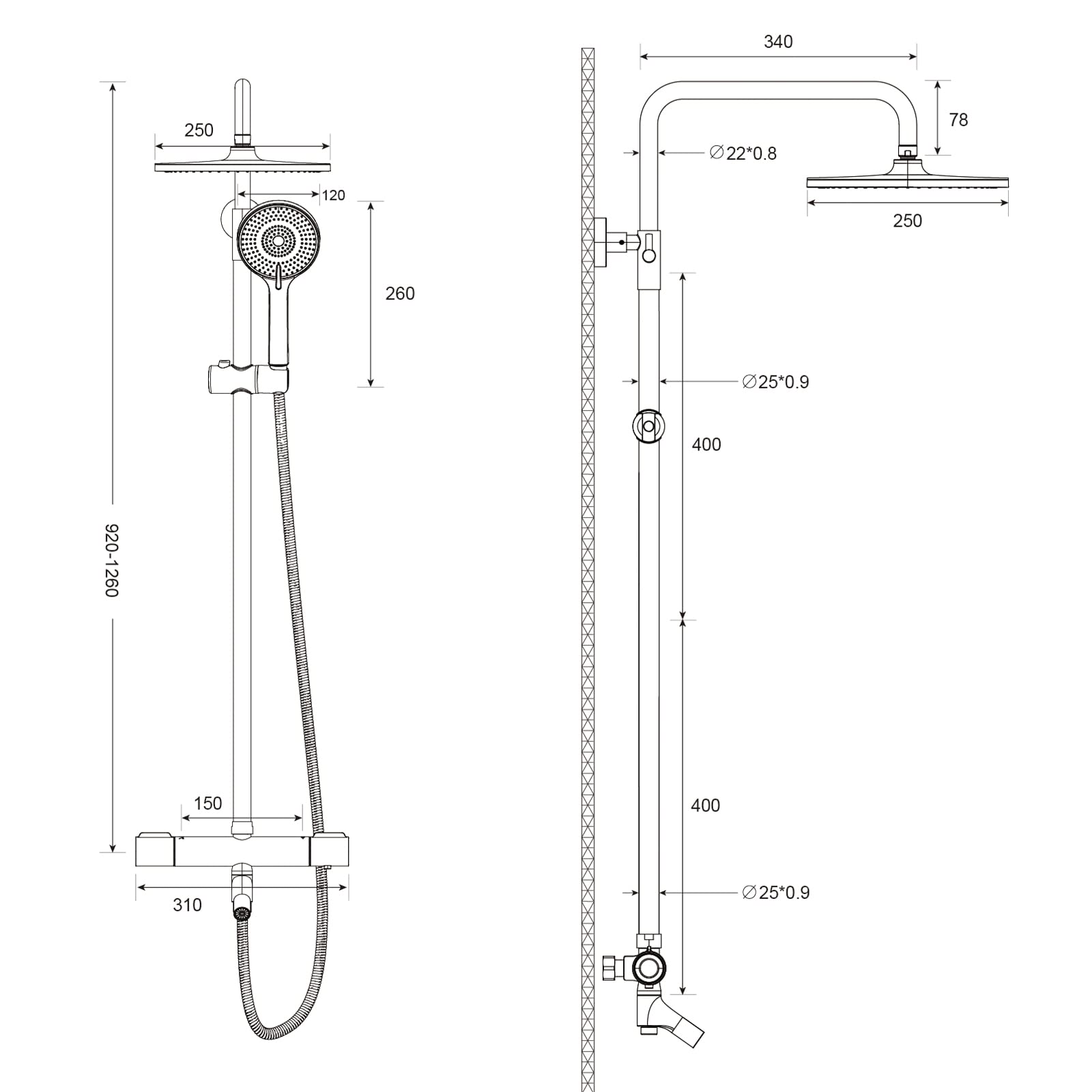 Bottom Outlet Shower System (Non-Thermostatic)
