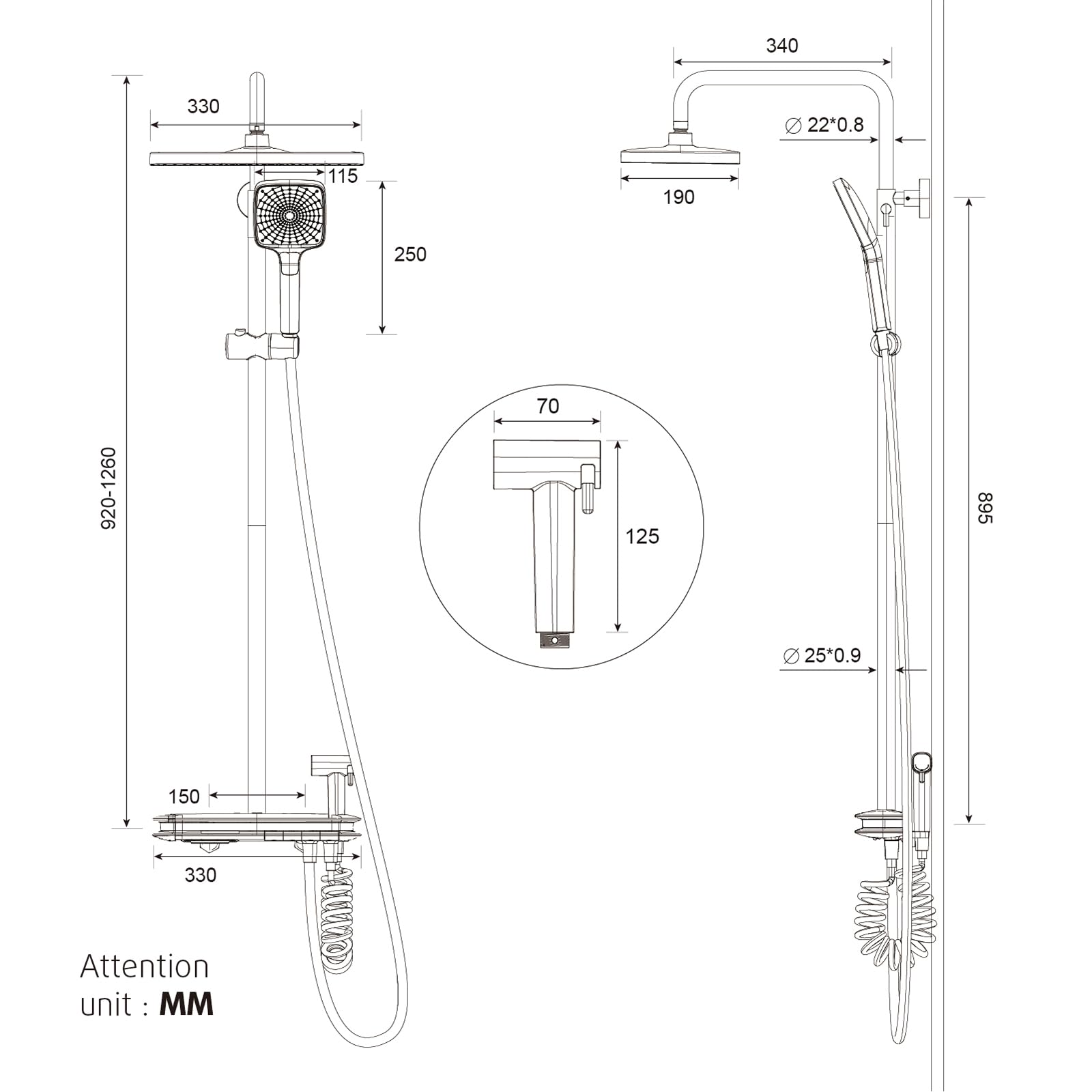 13 Inch Piano Key Shower System (Thermostatic)