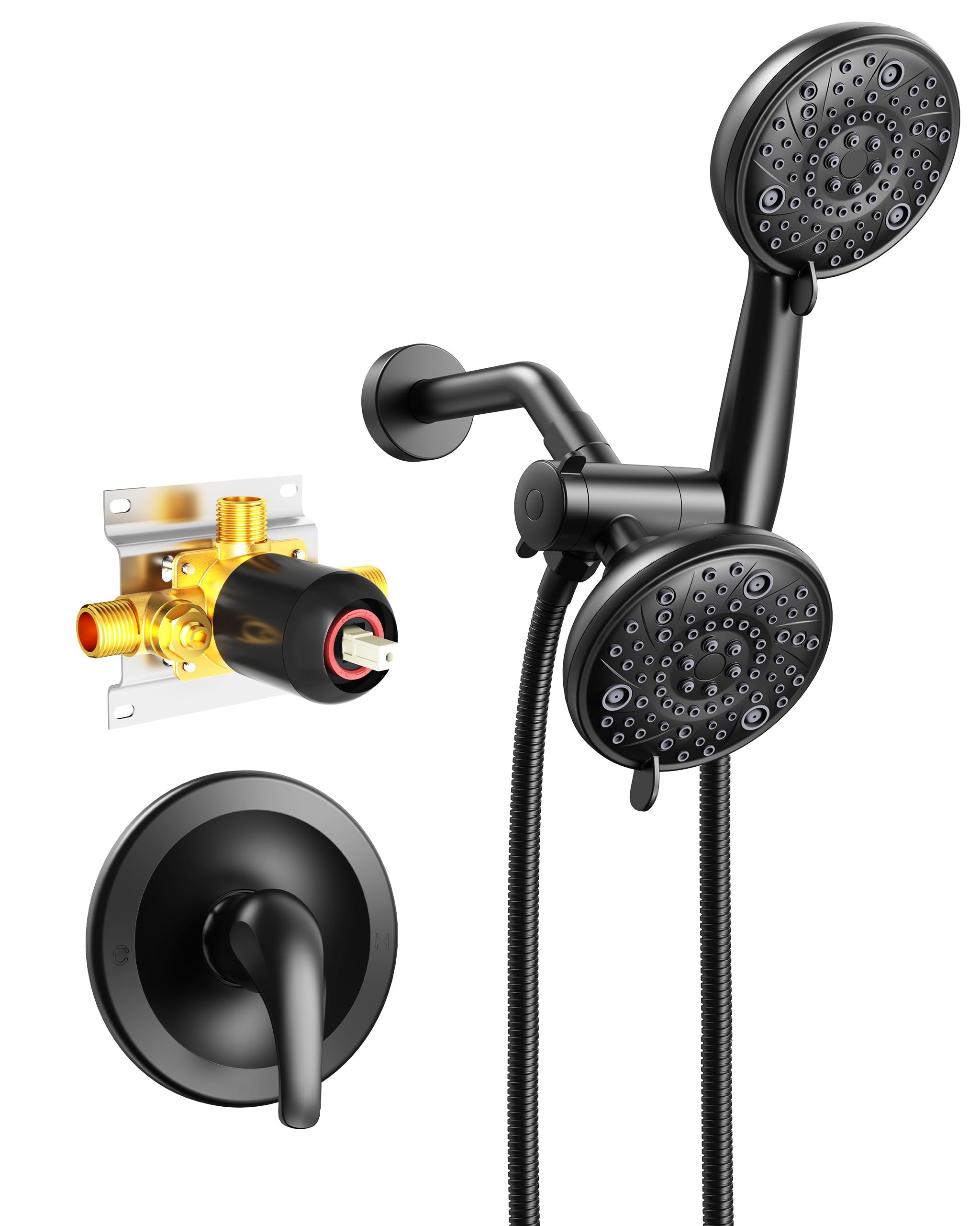 Shower Faucet Set, Dual Shower Fixtures with 3-way Shower Valve and Trim Kit