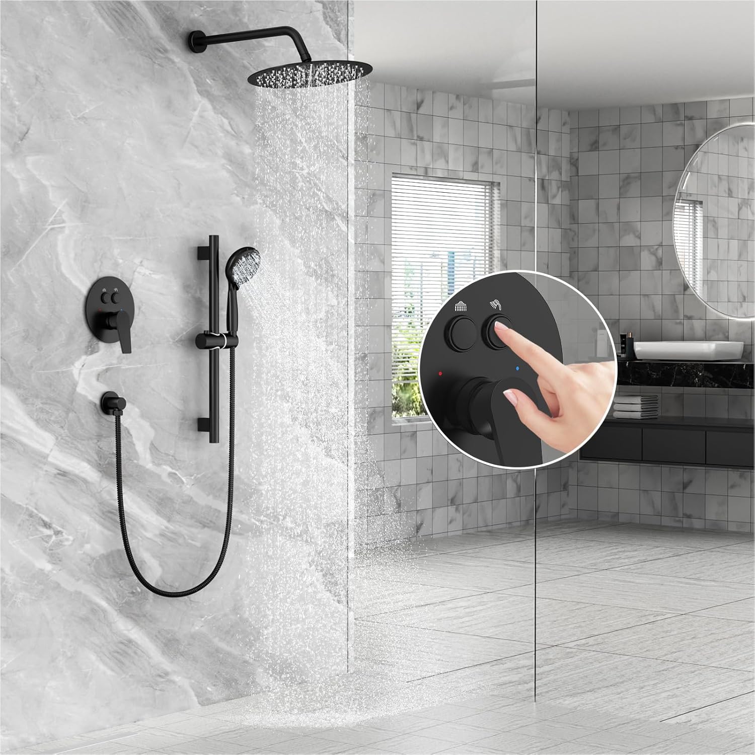 Adjustable Slide Bar Button Shower Set (Round)