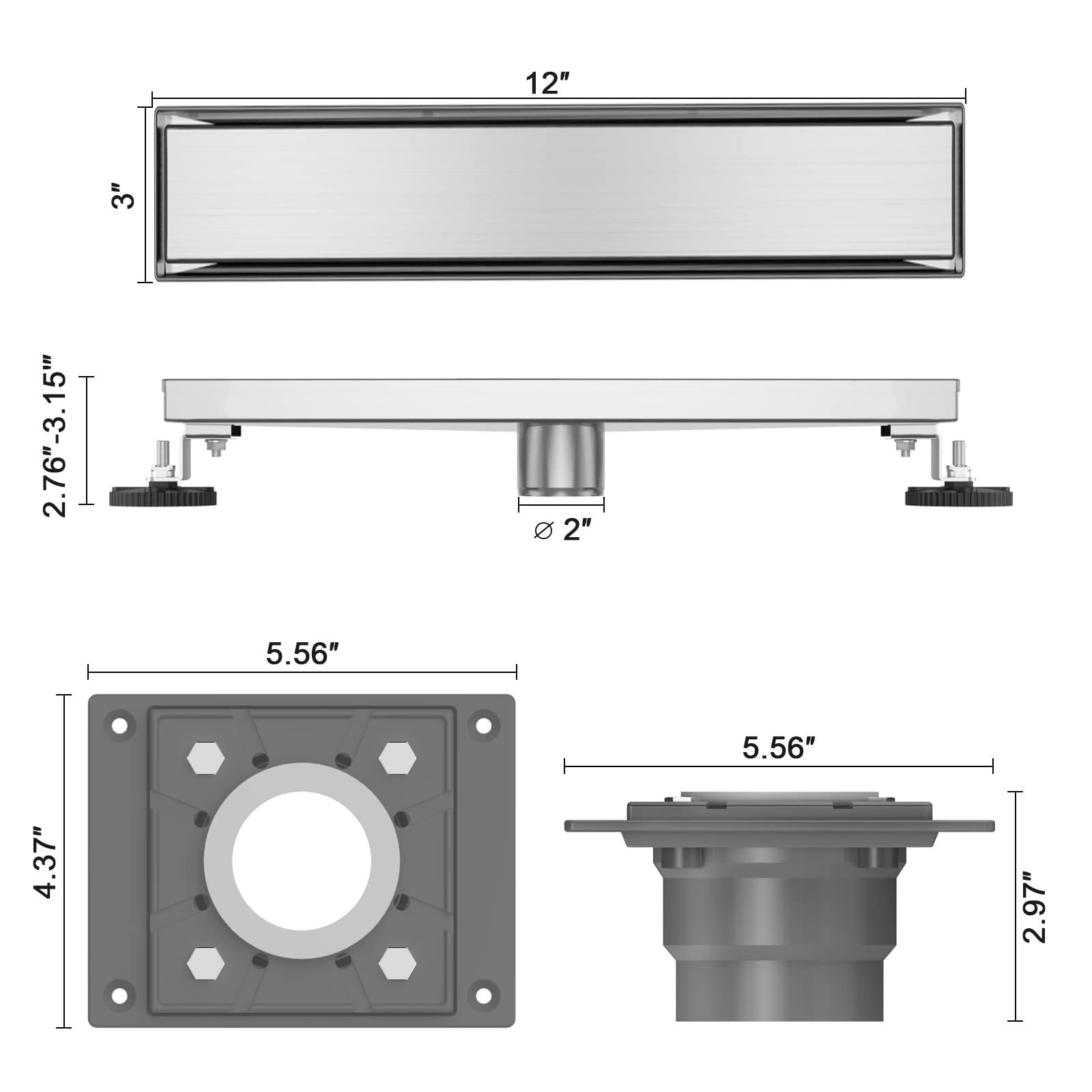 Square Shower Drain with Tile Insert Grate