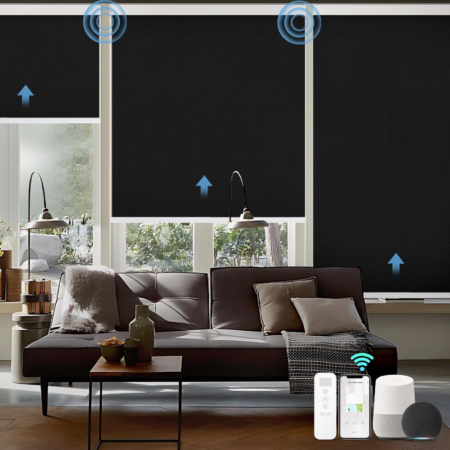 Smart Blackout Roller Shades - Motorized & Voice Controlled (Custom Sizes)​