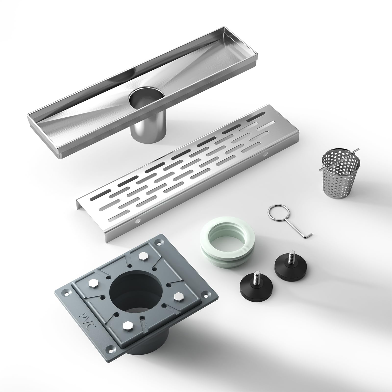 12 Inches Shower Drain with Removable Strainers,PVC Shower Drain Base for Bathroom Floor Drain,Brushed Nickel Stainless Finished