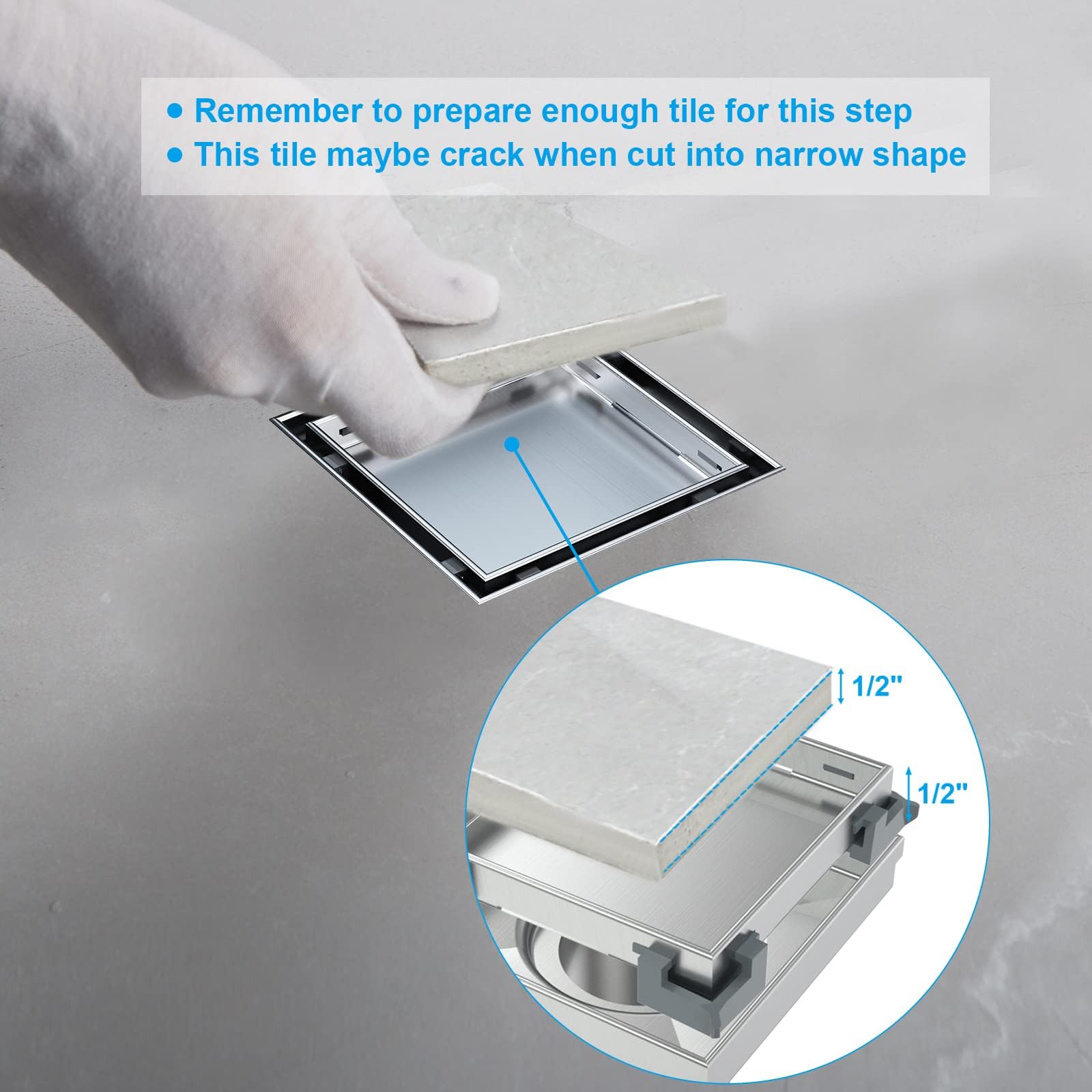 Square Shower Drain with Tile Insert Grate