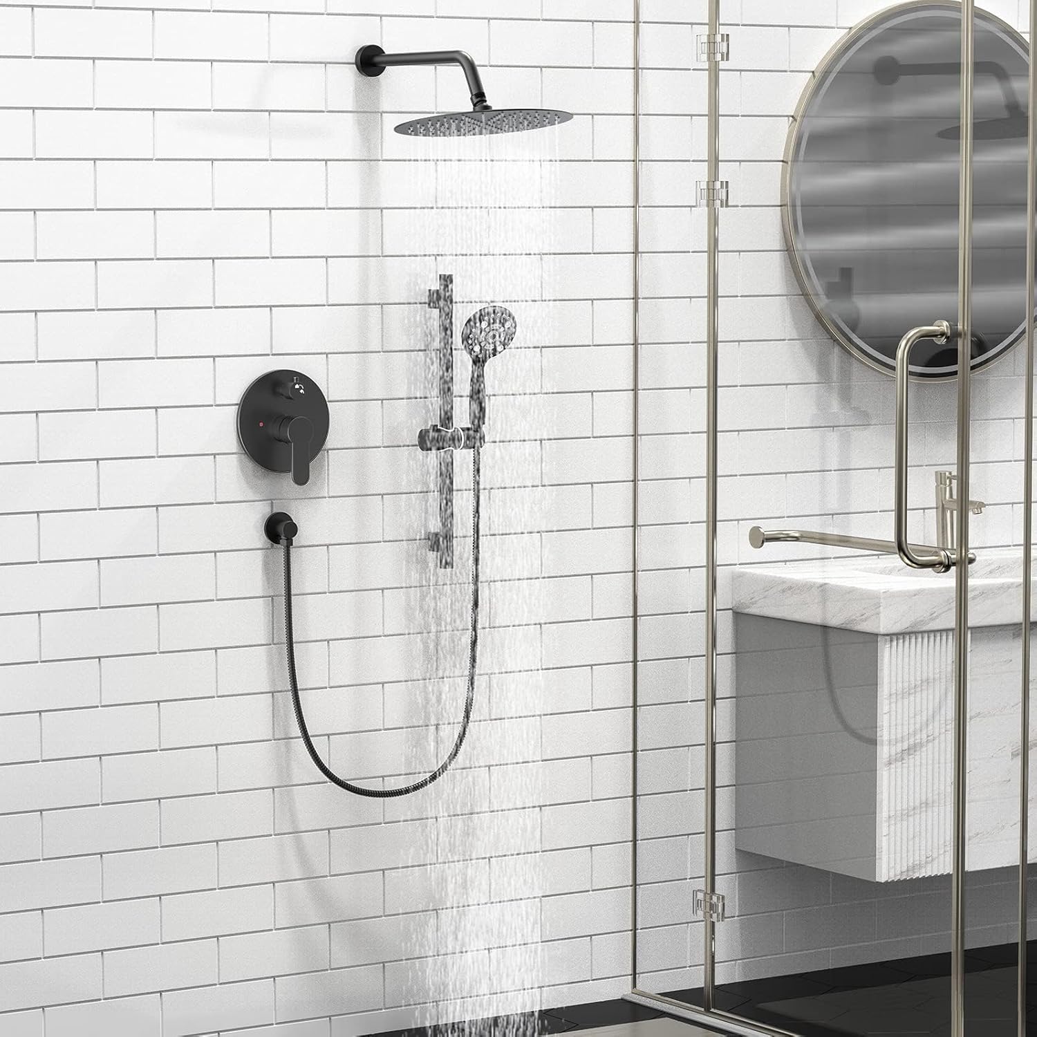 Adjustable Slide Bar Button Shower Set (Round)