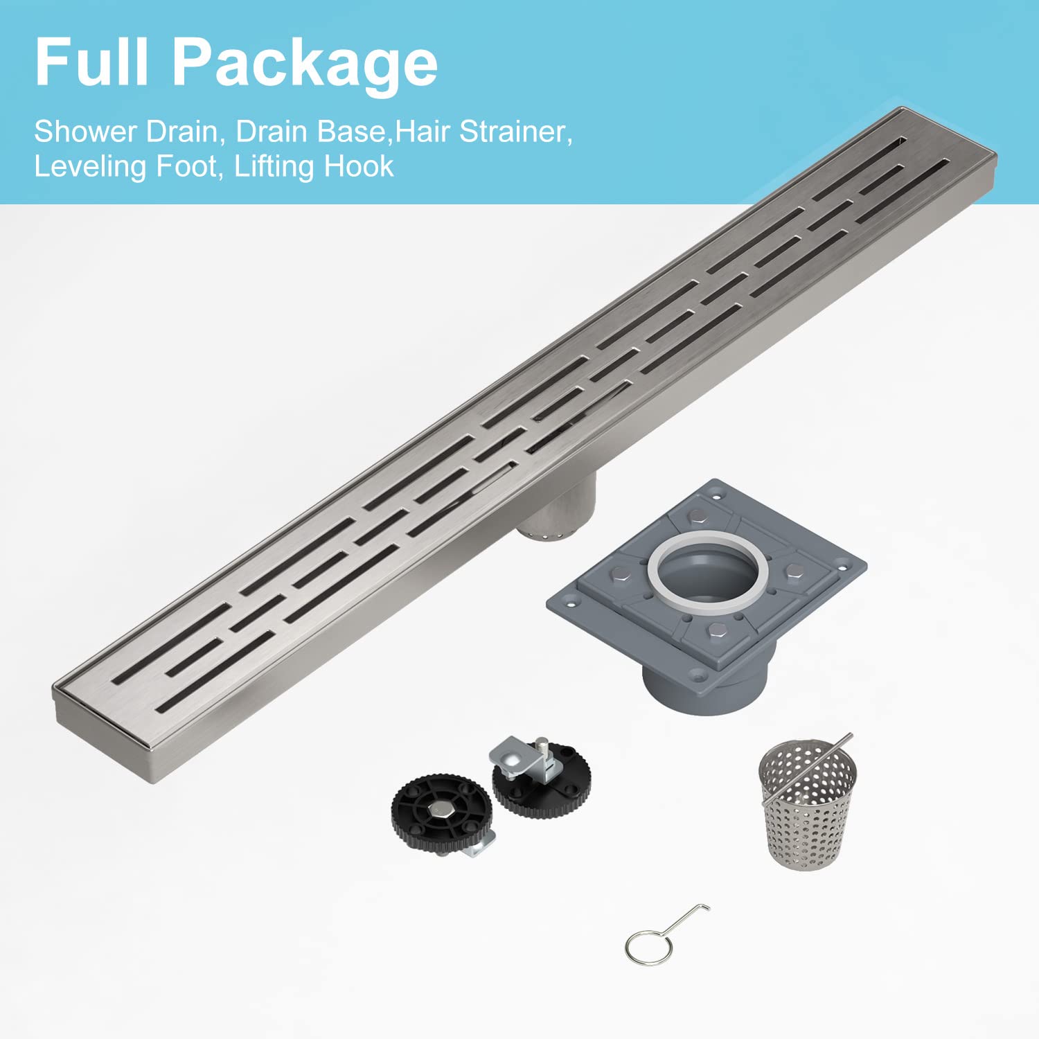 12 Inches Shower Drain with Removable Strainers,PVC Shower Drain Base for Bathroom Floor Drain,Brushed Nickel Stainless Finished