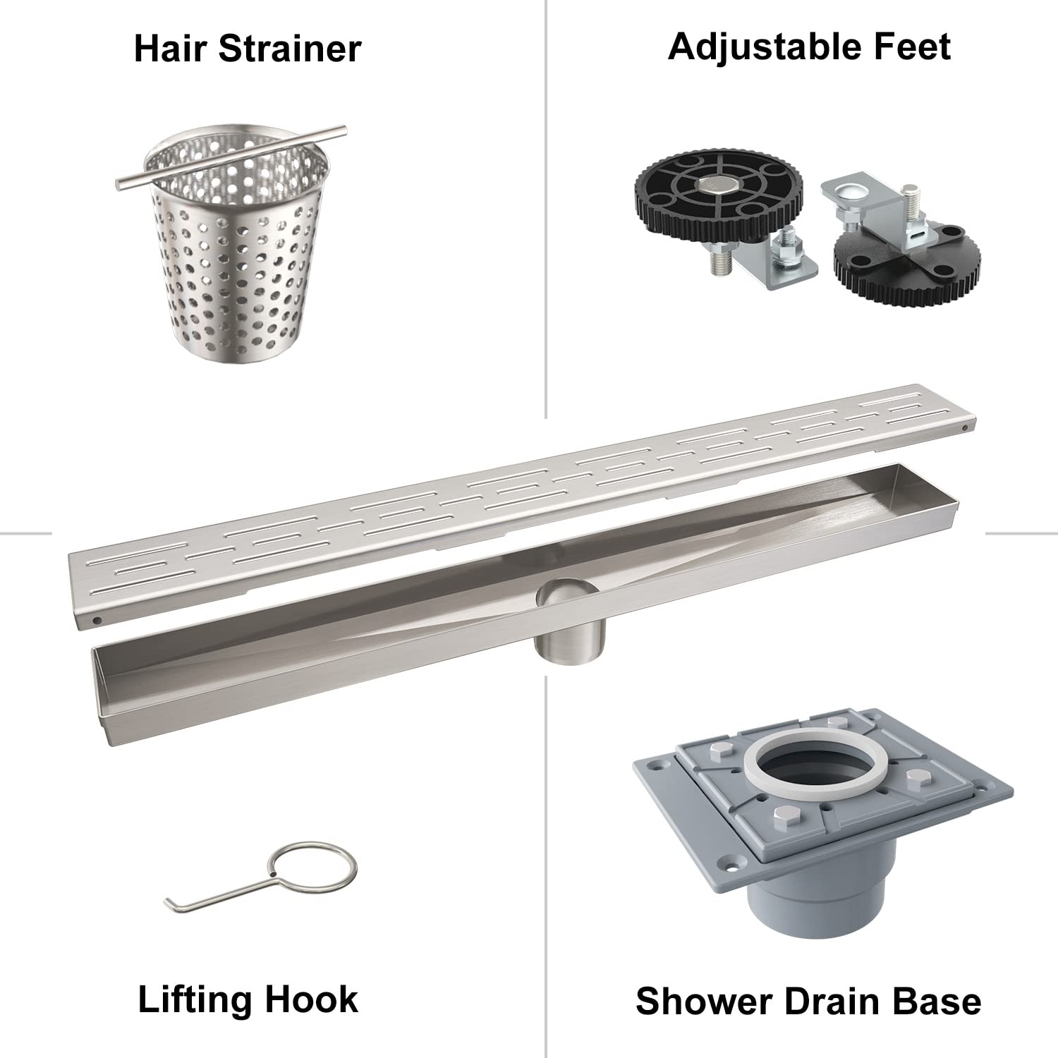 12 Inches Shower Drain with Removable Strainers,PVC Shower Drain Base for Bathroom Floor Drain,Brushed Nickel Stainless Finished