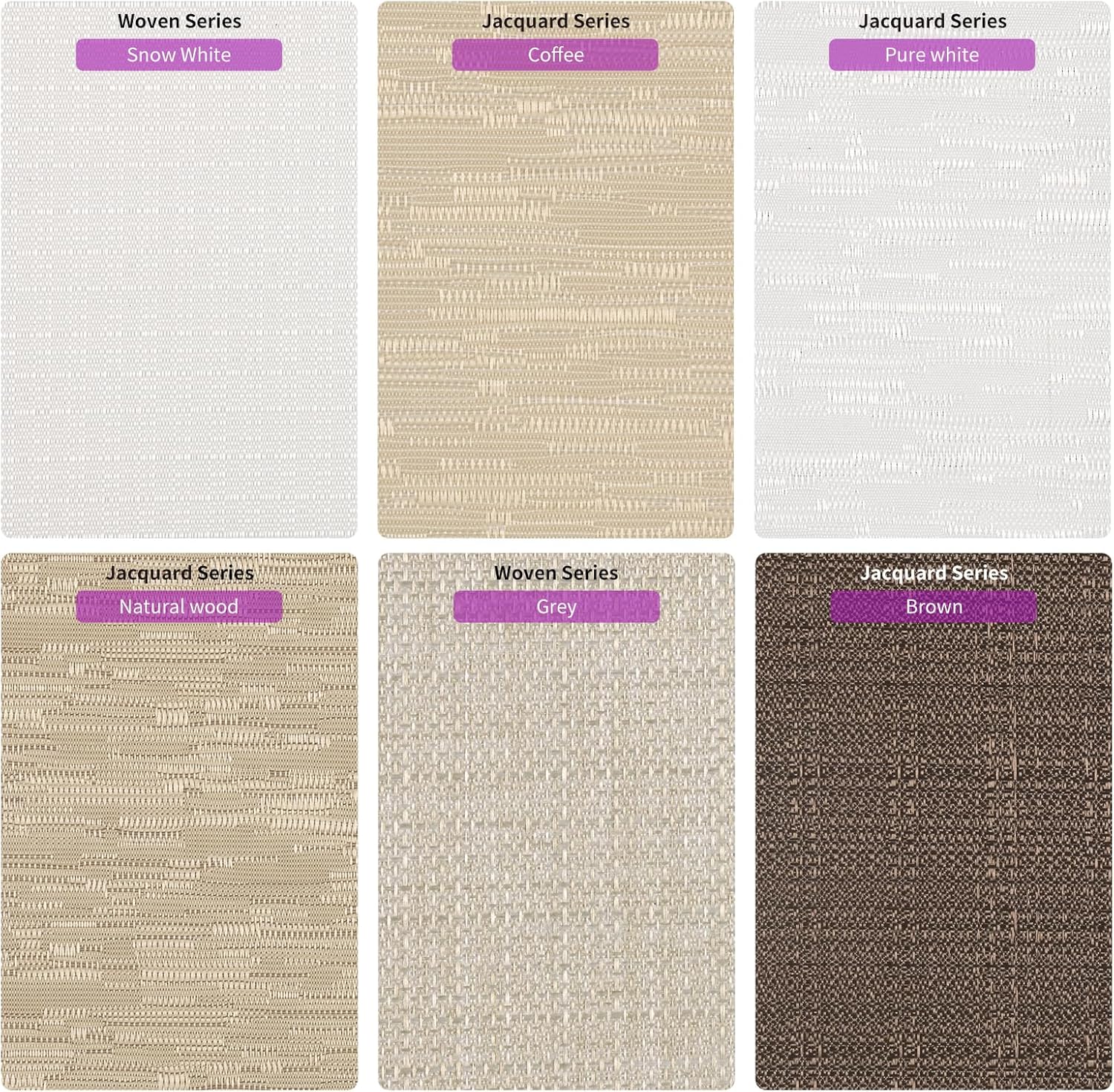 100% Blackout Roller Shades Multicolor Samples, Jacquard & Woven Series