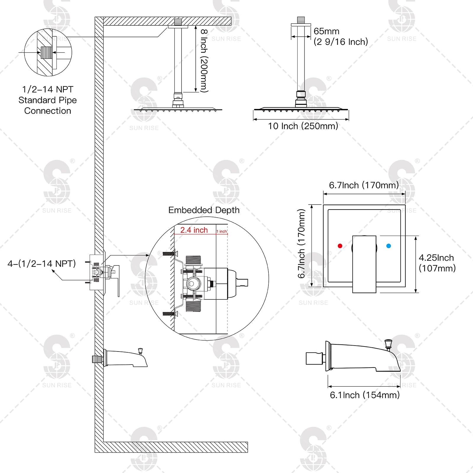 Ceiling Handle Shower Set （Bathtub）