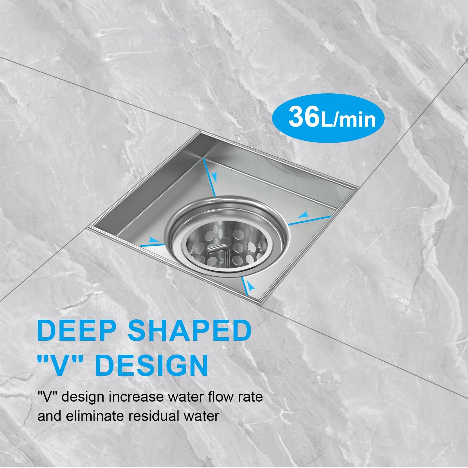 Square Shower Drain with Tile Insert Grate