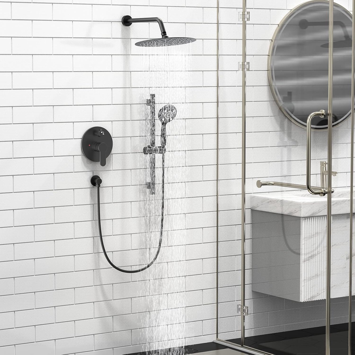 Adjustable Slide Bar Button Shower Set (Round)