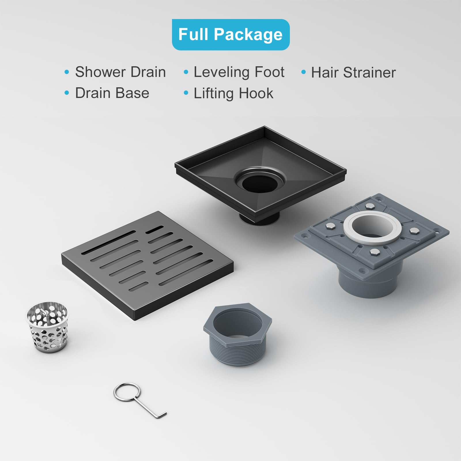 12 Inches Shower Drain with Removable Strainers,PVC Shower Drain Base for Bathroom Floor Drain,Brushed Nickel Stainless Finished