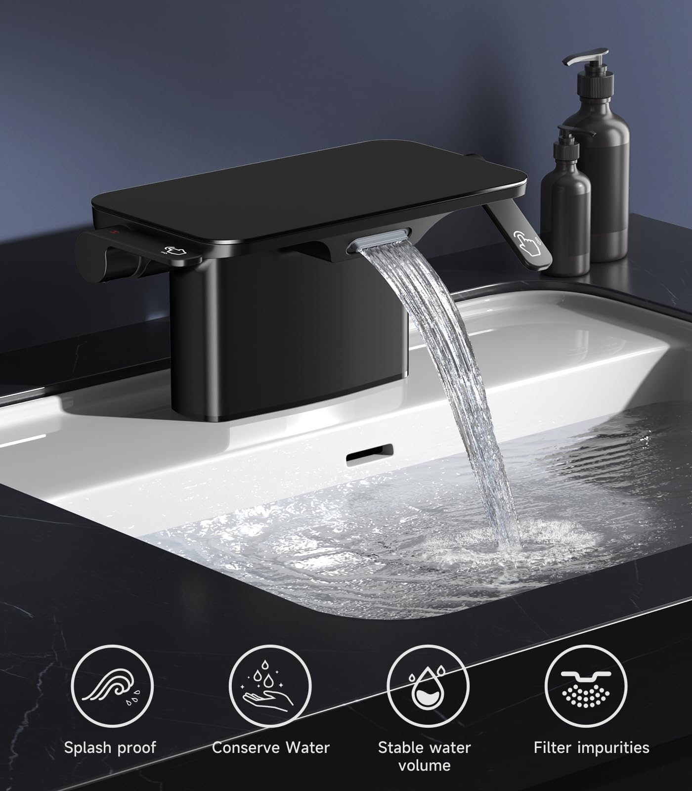 4-inch Double Handle Glass Shelf Waterfall Bathroom Sink Faucet