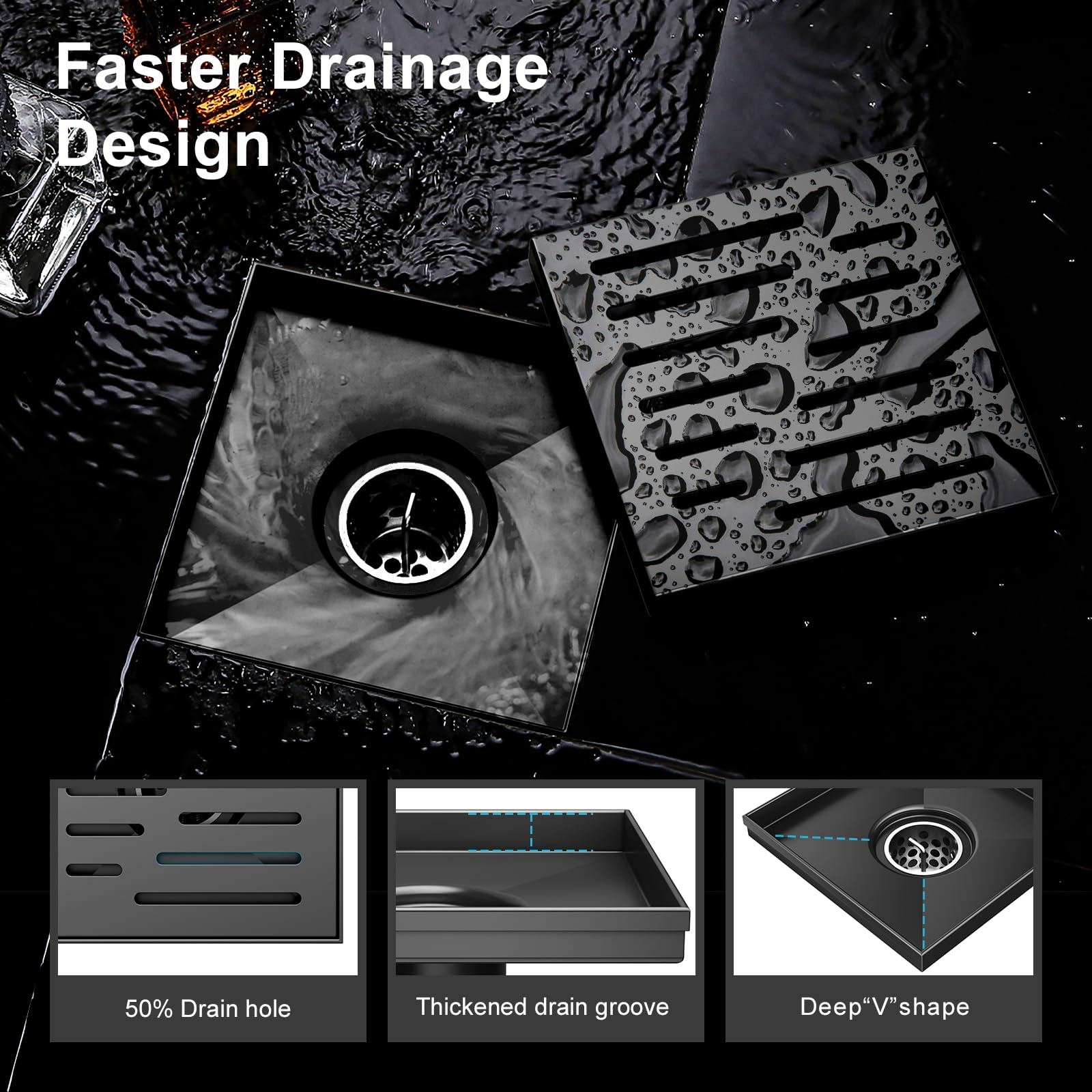 12 Inches Shower Drain with Removable Strainers,PVC Shower Drain Base for Bathroom Floor Drain,Brushed Nickel Stainless Finished