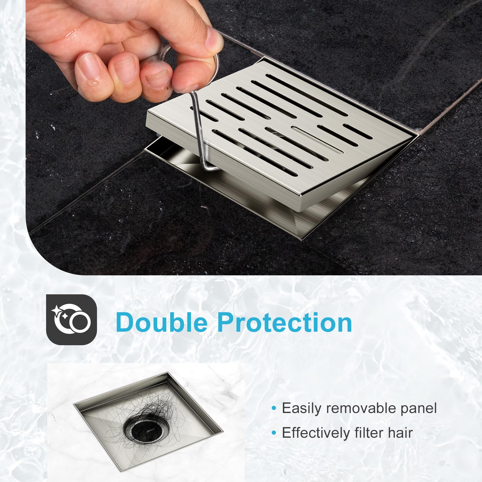 12 Inches Shower Drain with Removable Strainers,PVC Shower Drain Base for Bathroom Floor Drain,Brushed Nickel Stainless Finished