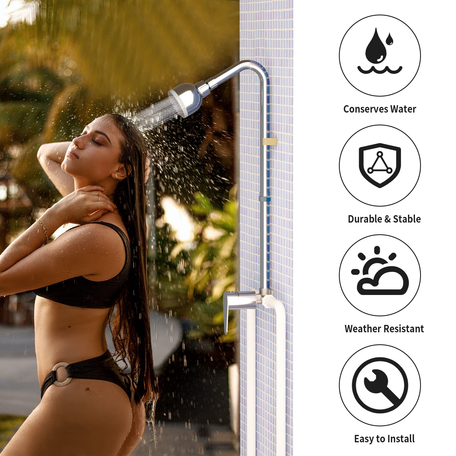 3-inch Outdoor Shower Kit with Chrome/Brushed/Black Electroplated Finish