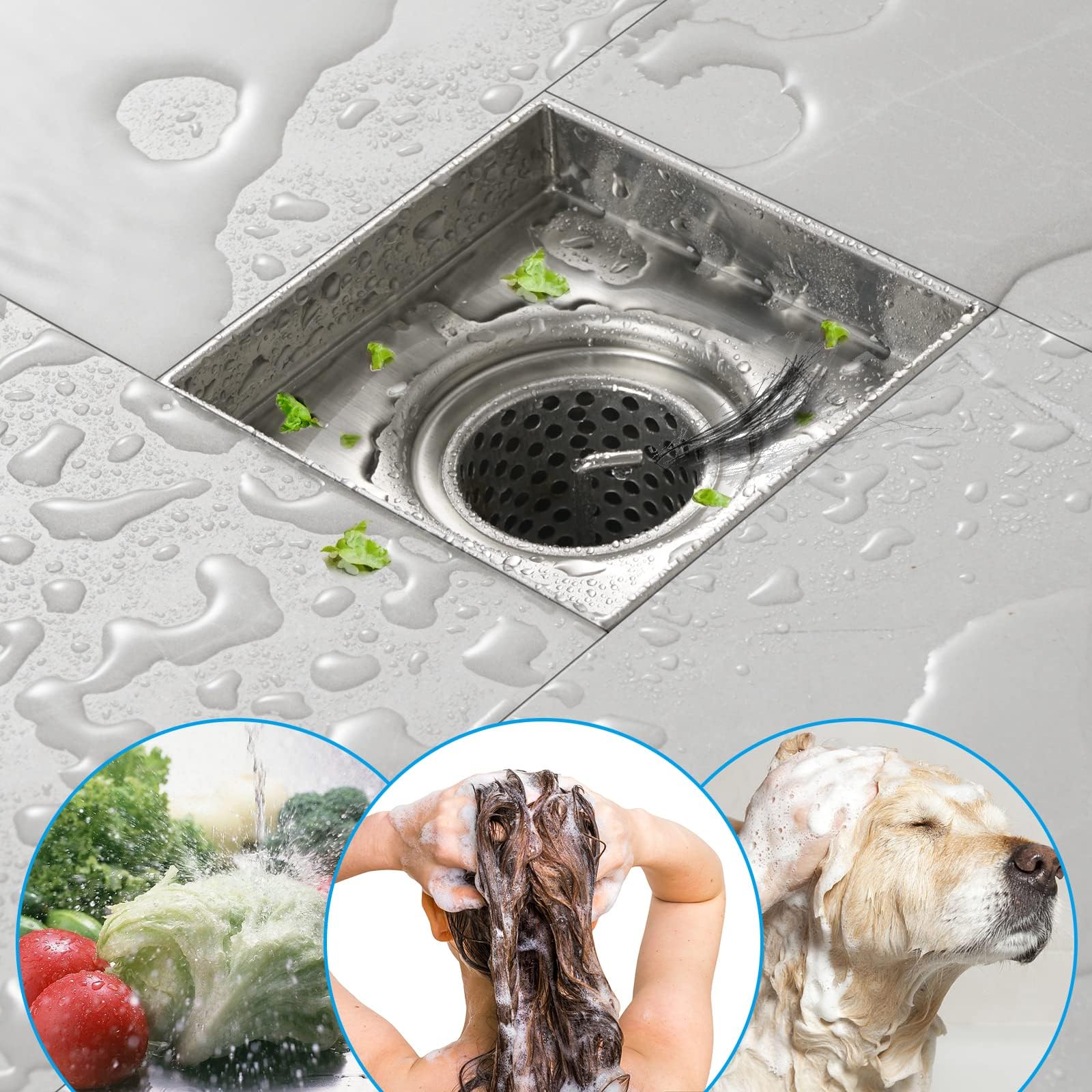 Square Shower Drain with Tile Insert Grate