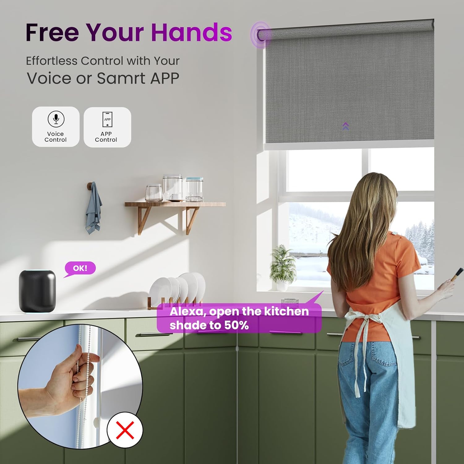 Smart Blackout Roller Shades - Motorized & Voice Controlled (Custom Sizes)​