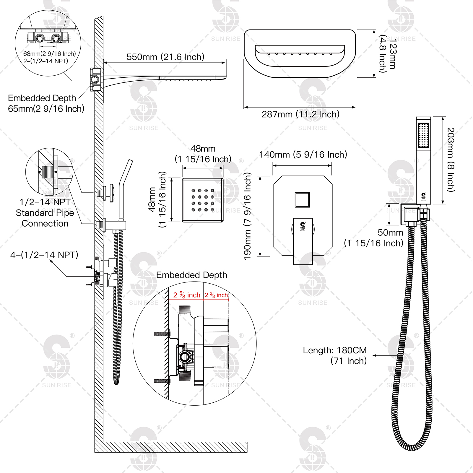 4-Function Side Spray Shower Kit (with Rain Shower Head)