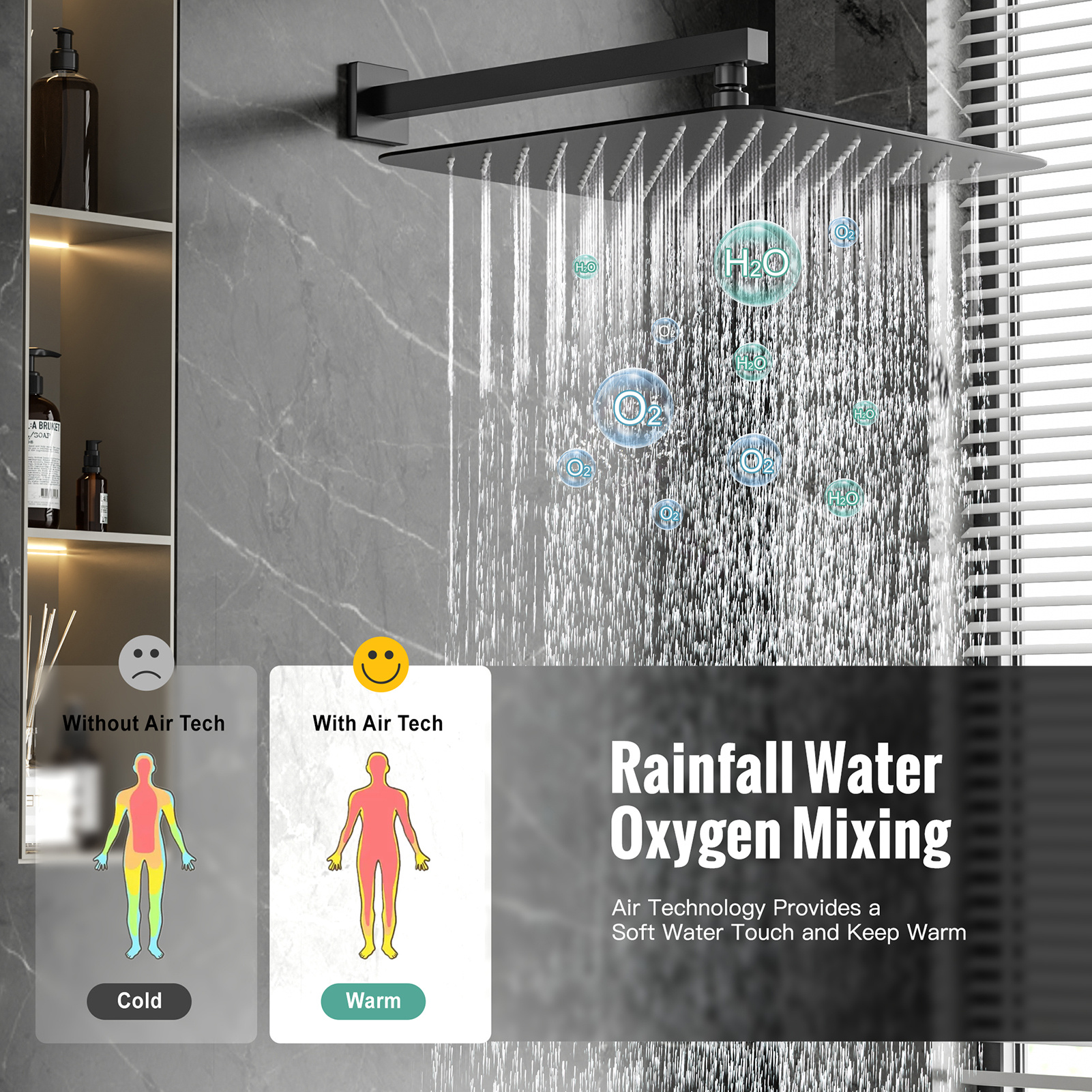 3-Function Horizontal Shower Rail with Side Spray System