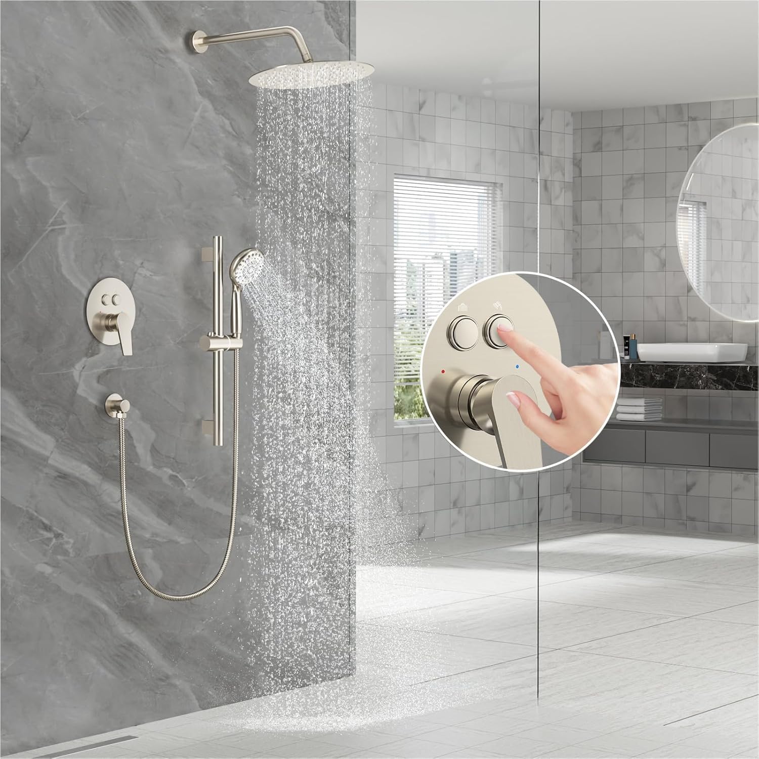 Adjustable Slide Bar Button Shower Set (Round)