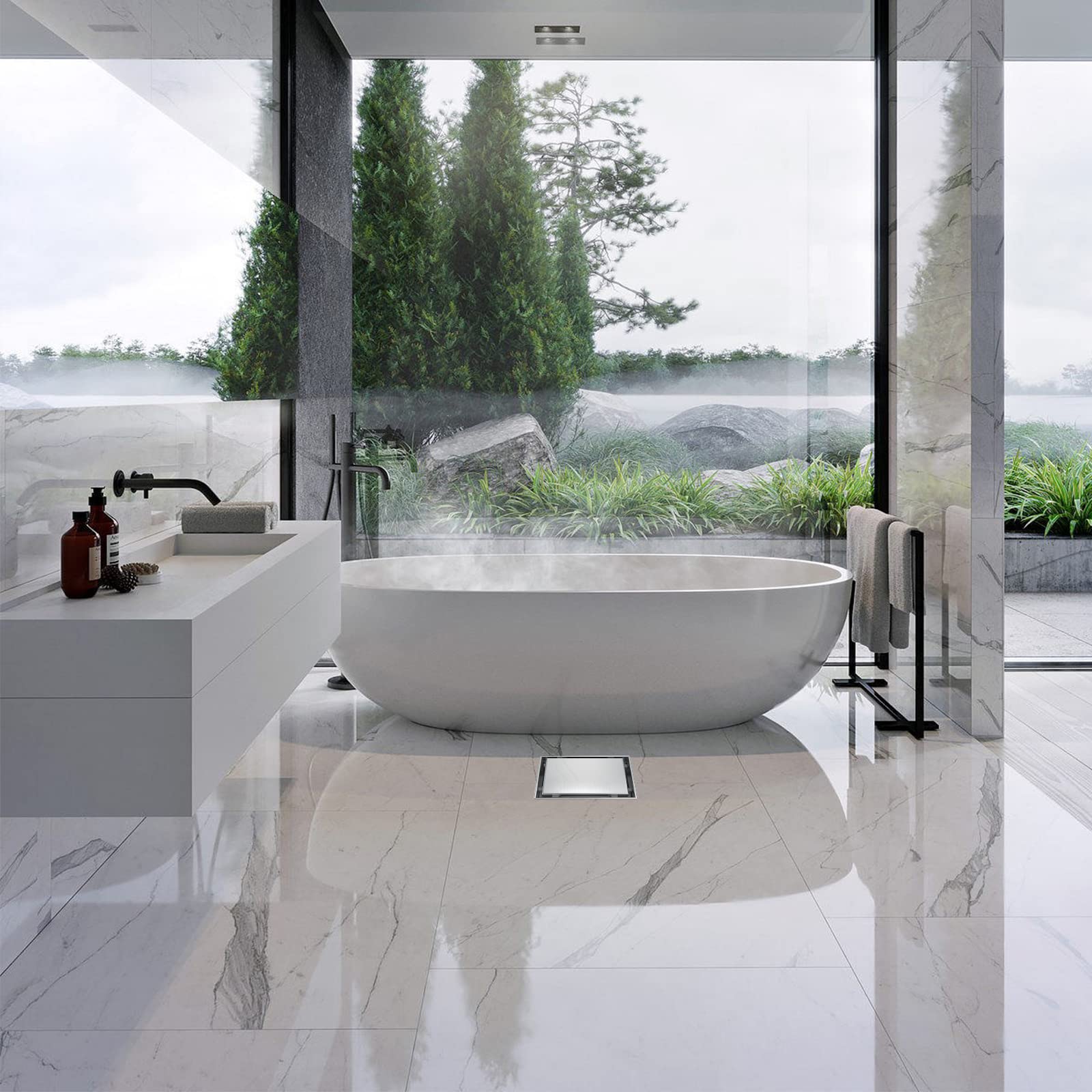 Square Shower Drain with Tile Insert Grate