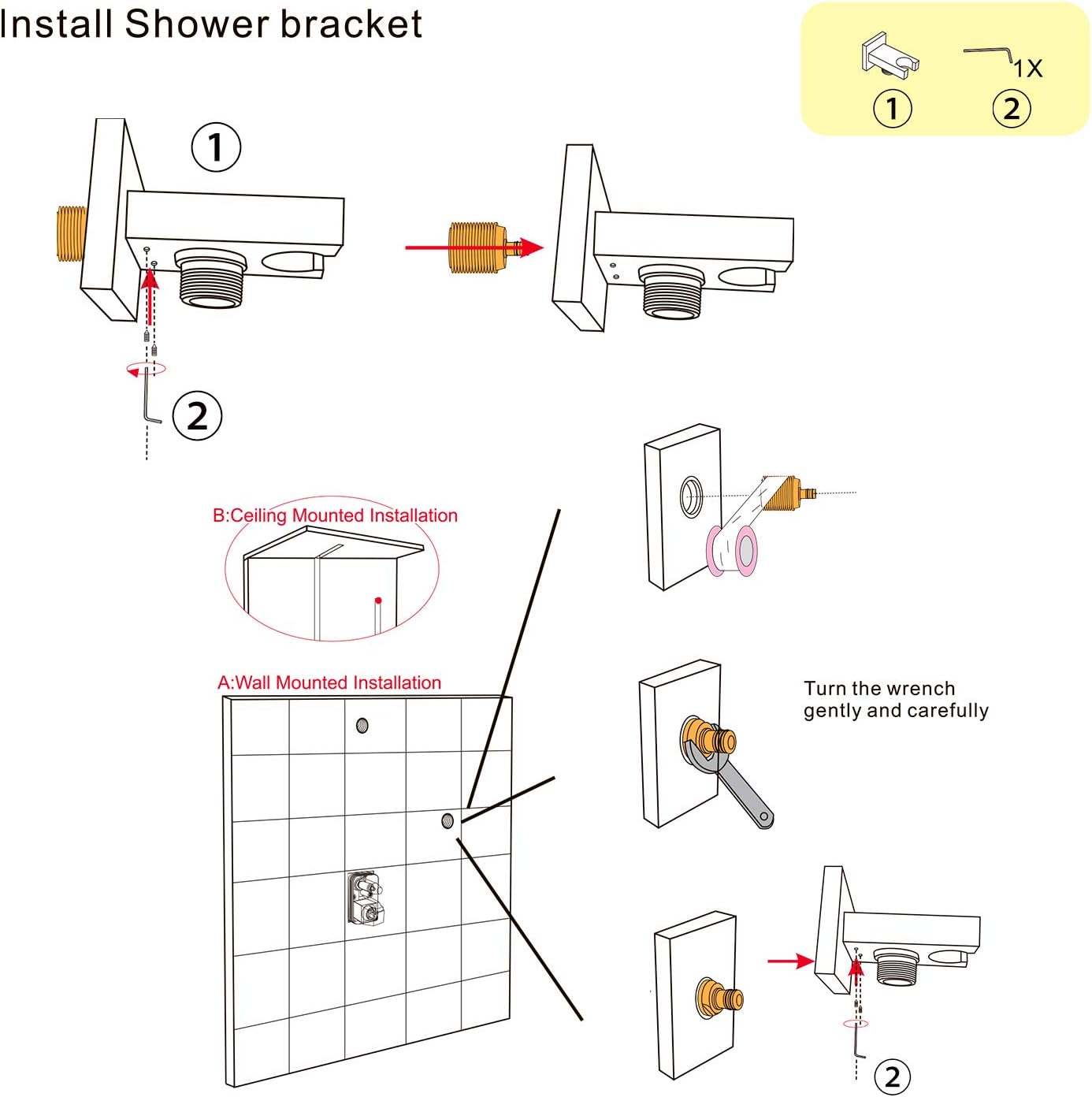 Brass Square Shower Head Holder