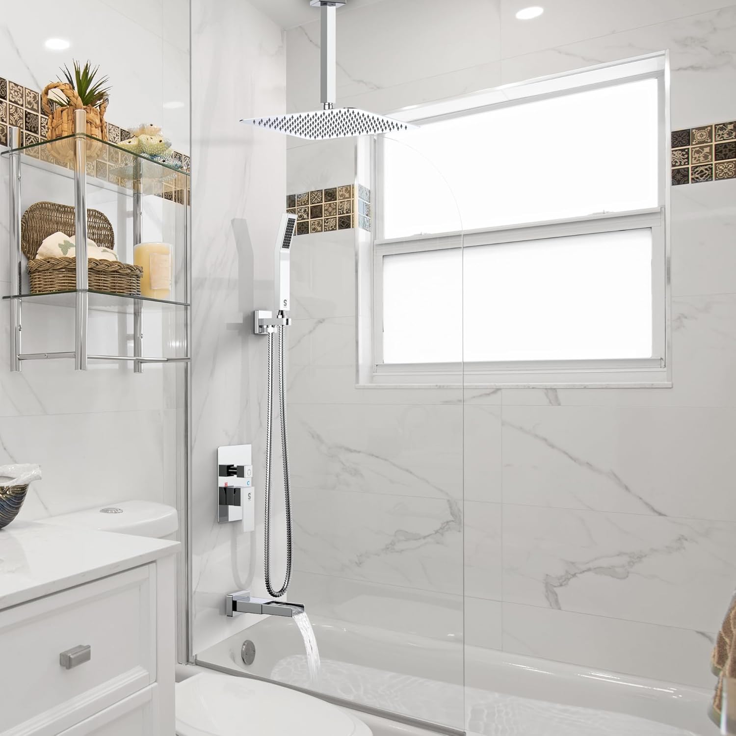 Metal Bathtub Faucet Set Shower System with Tub Spout