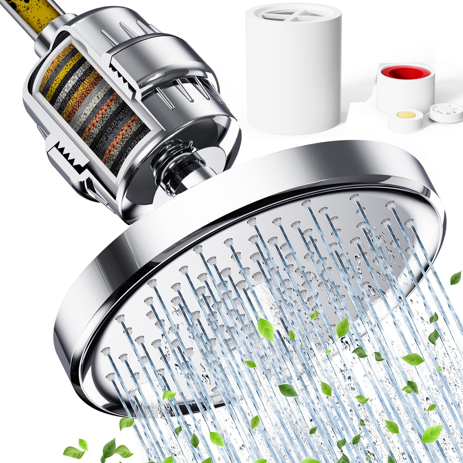 Filtered Shower Head with Water Softener Cartridges