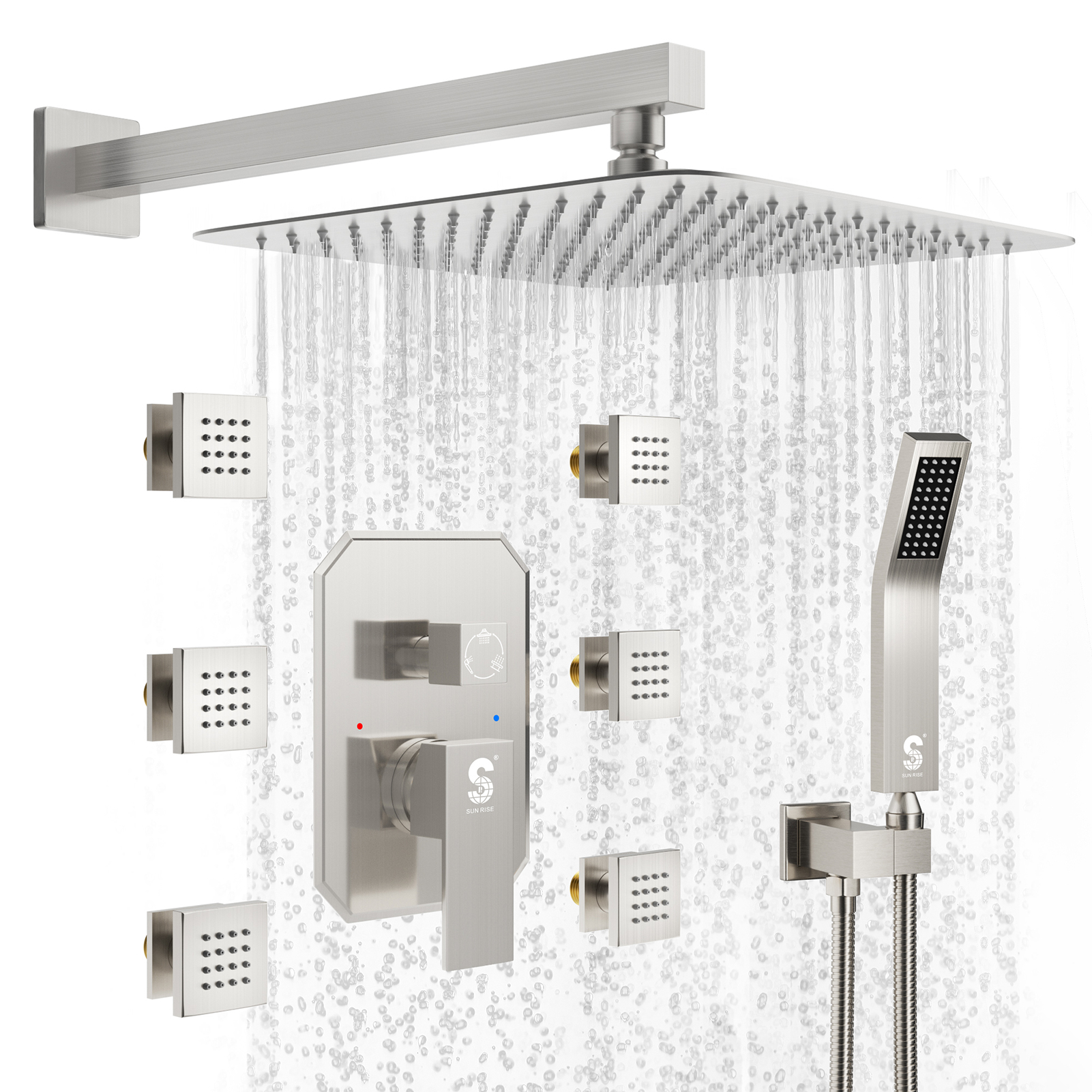 3-Function Horizontal Shower Rail with Side Spray System