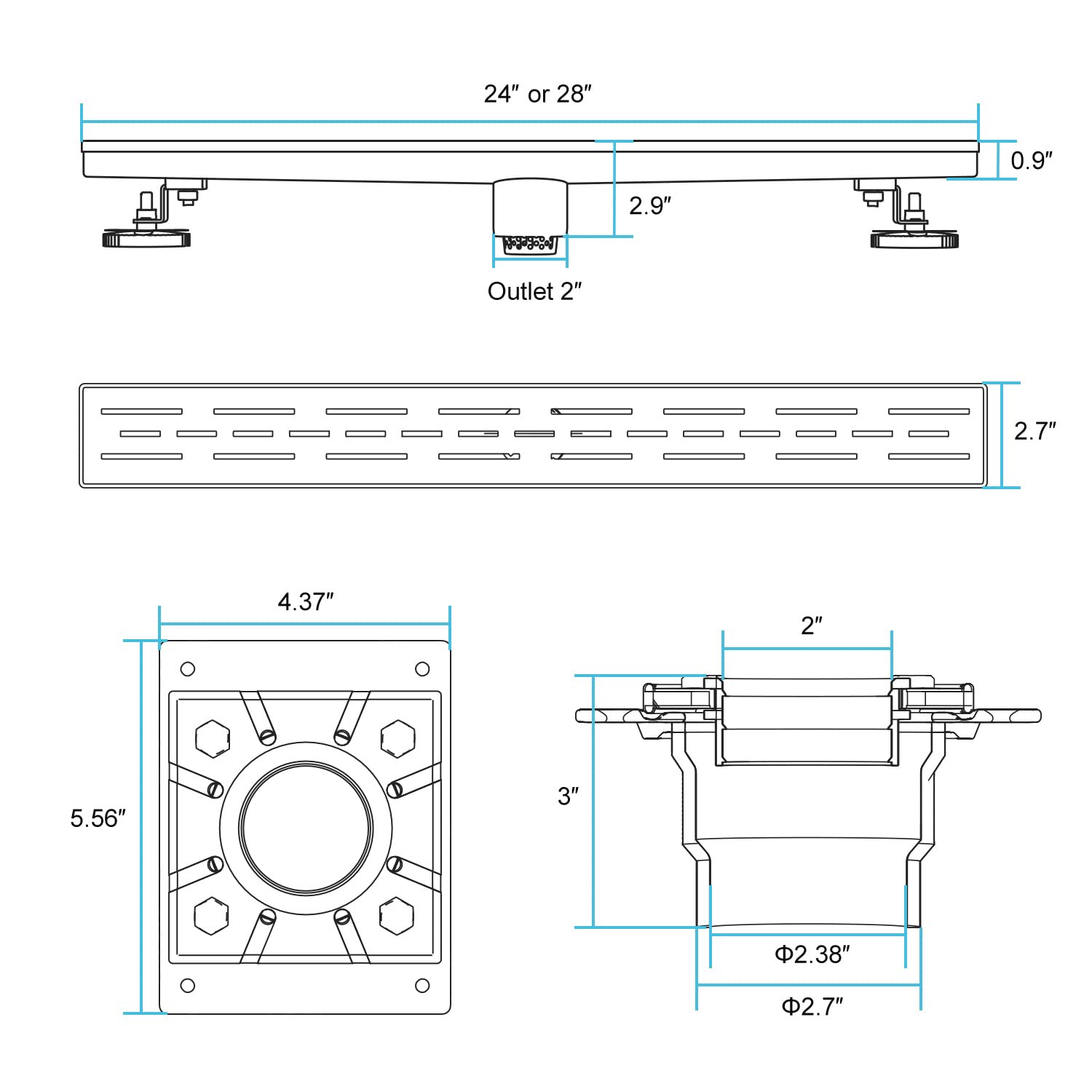 12 Inches Shower Drain with Removable Strainers,PVC Shower Drain Base for Bathroom Floor Drain,Brushed Nickel Stainless Finished