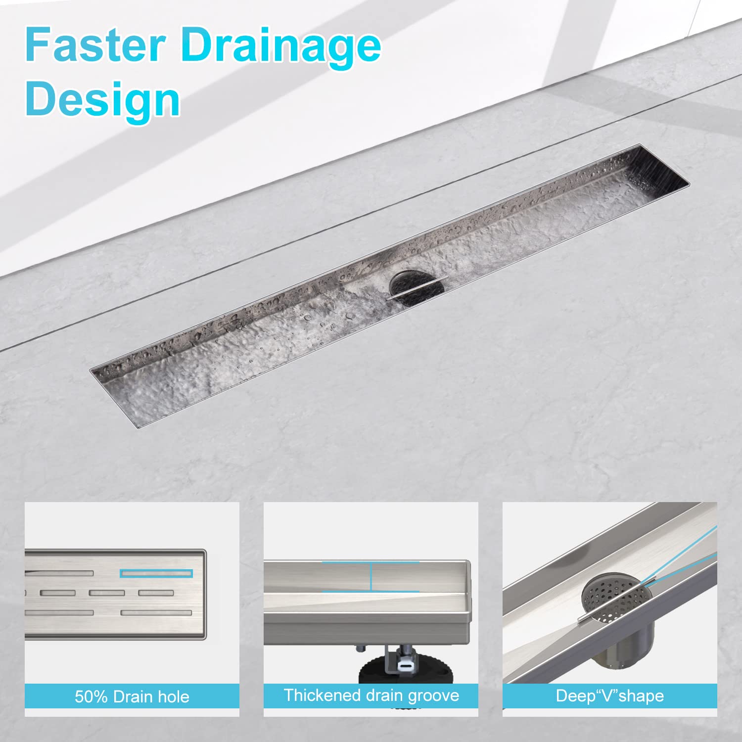 12 Inches Shower Drain with Removable Strainers,PVC Shower Drain Base for Bathroom Floor Drain,Brushed Nickel Stainless Finished