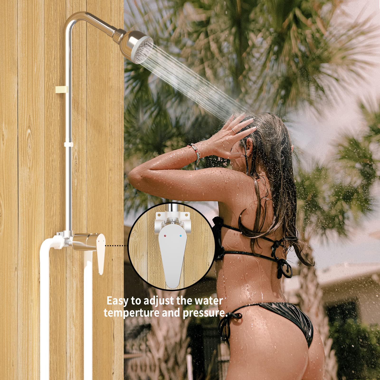 3-inch Outdoor Shower Kit with Chrome/Brushed/Black Electroplated Finish