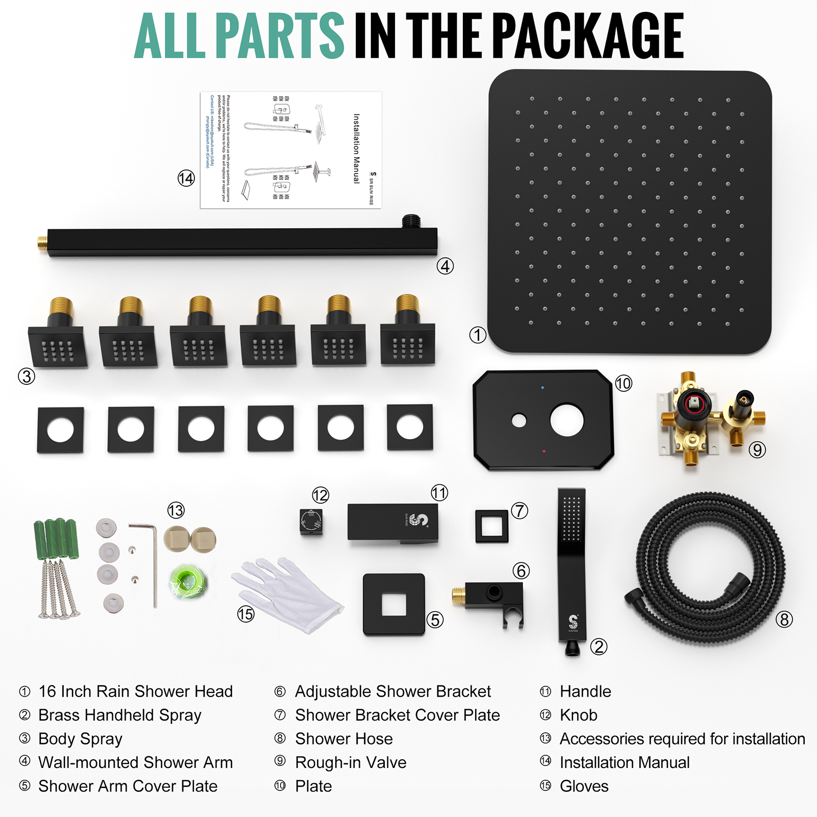3-Function Horizontal Shower Rail with Side Spray System