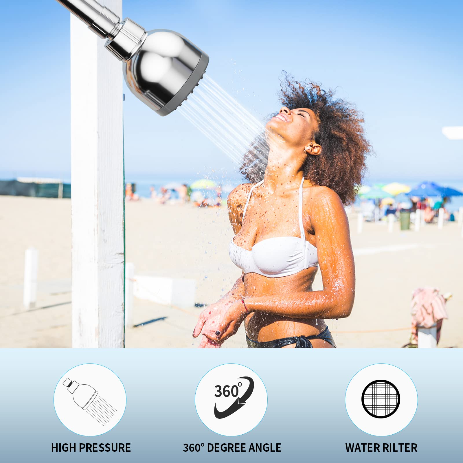 3-inch Outdoor Shower Kit with Chrome/Brushed/Black Electroplated Finish