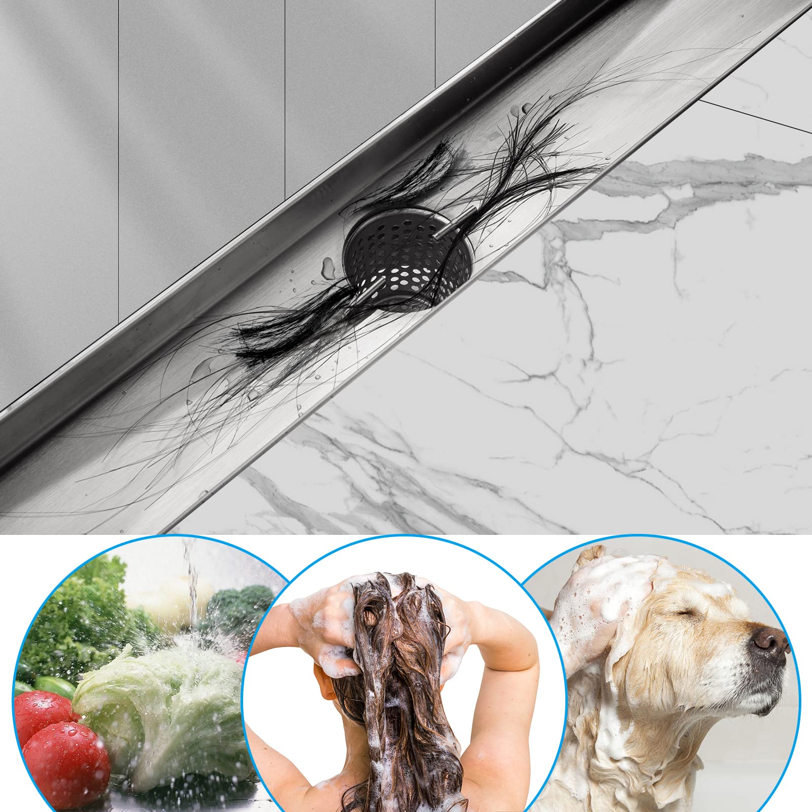 Square Shower Drain with Tile Insert Grate