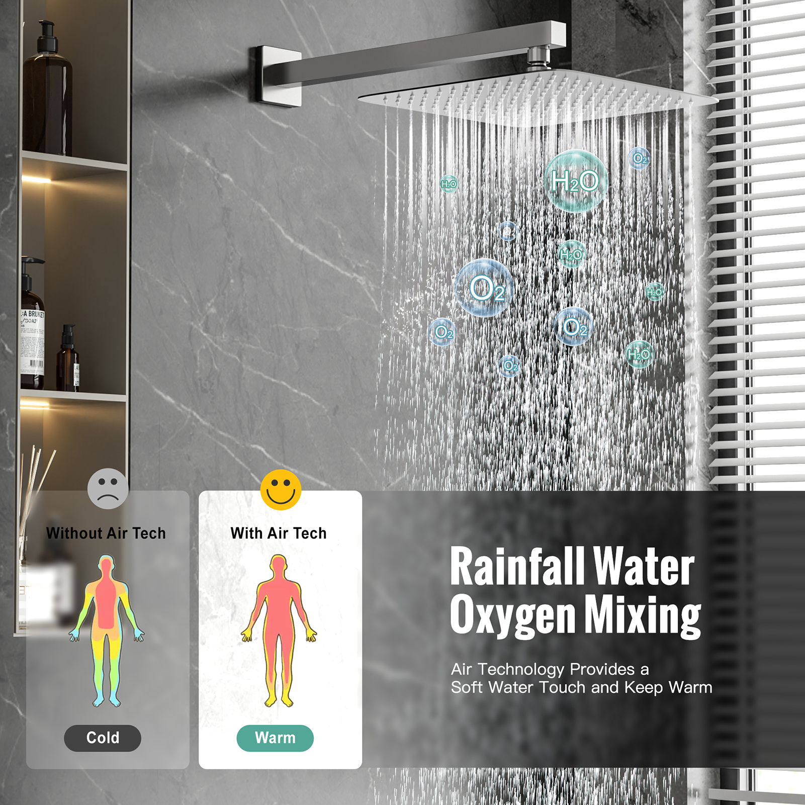 3-Function Horizontal Shower Rail with Side Spray System