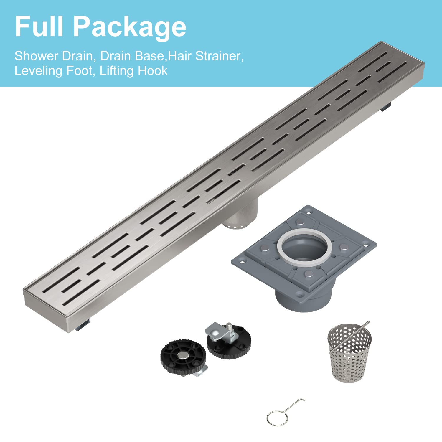 12 Inches Shower Drain with Removable Strainers,PVC Shower Drain Base for Bathroom Floor Drain,Brushed Nickel Stainless Finished