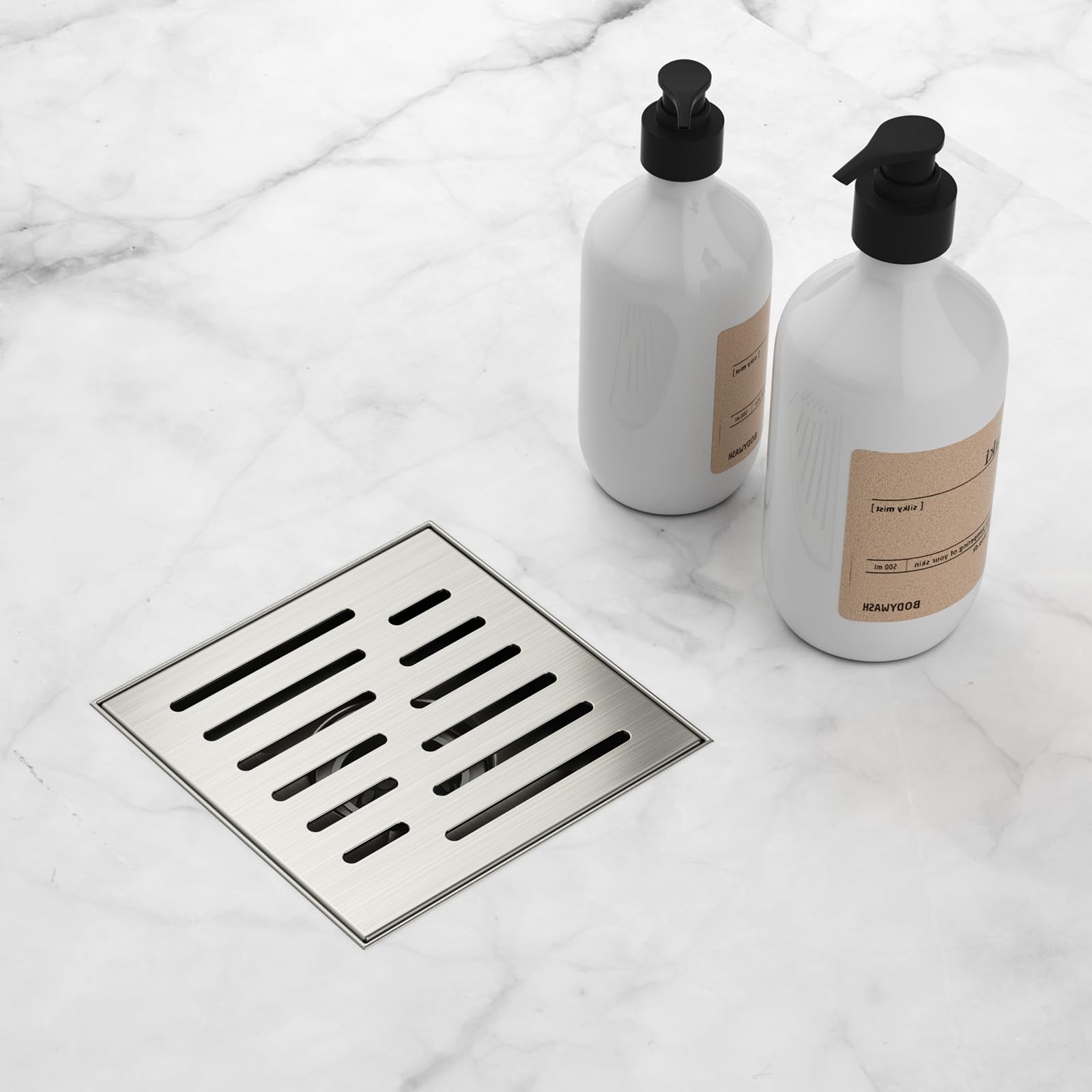 12 Inches Shower Drain with Removable Strainers,PVC Shower Drain Base for Bathroom Floor Drain,Brushed Nickel Stainless Finished