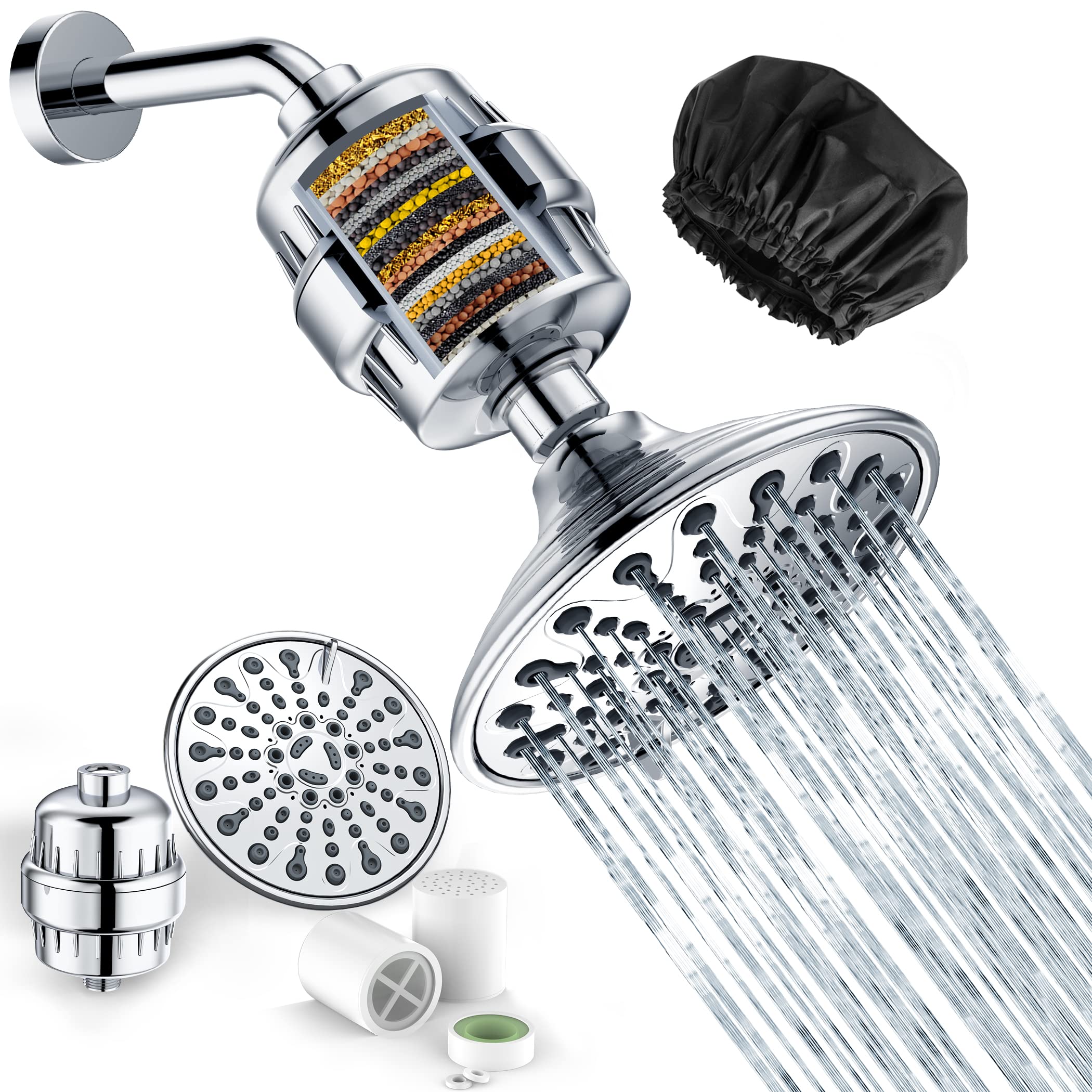 Filtered Shower Head with Water Softener Cartridges