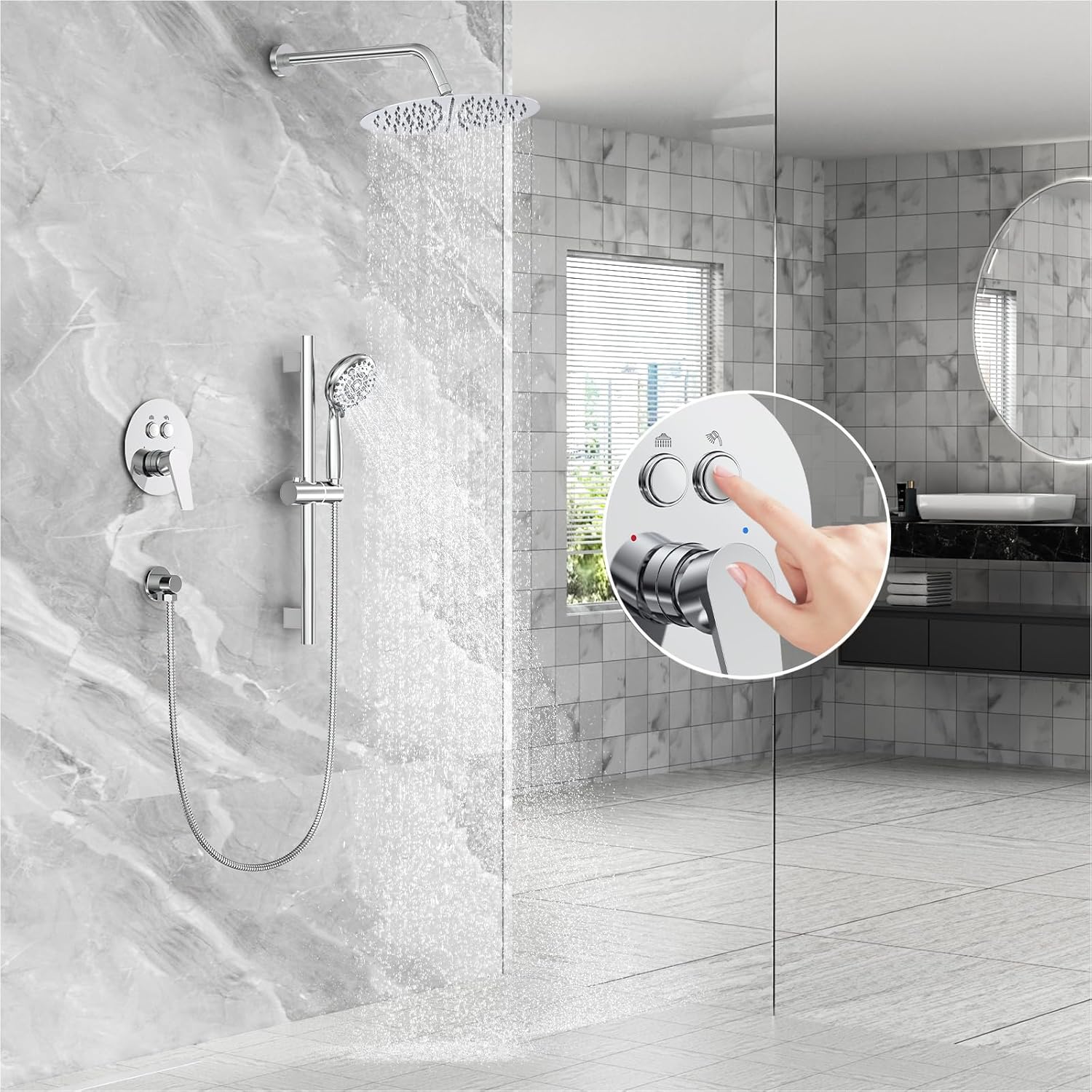 Adjustable Slide Bar Button Shower Set (Round)