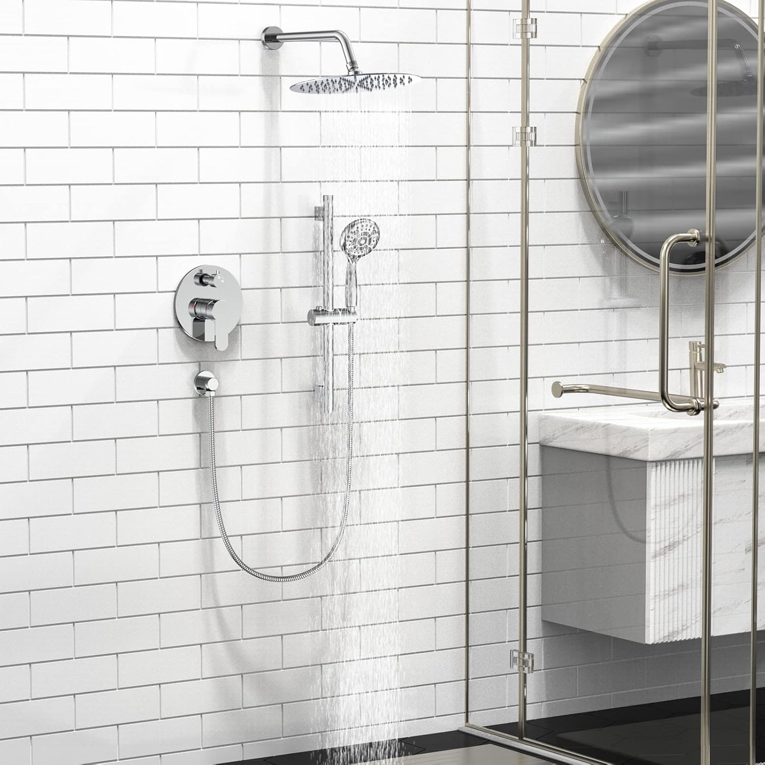 Adjustable Slide Bar Button Shower Set (Round)